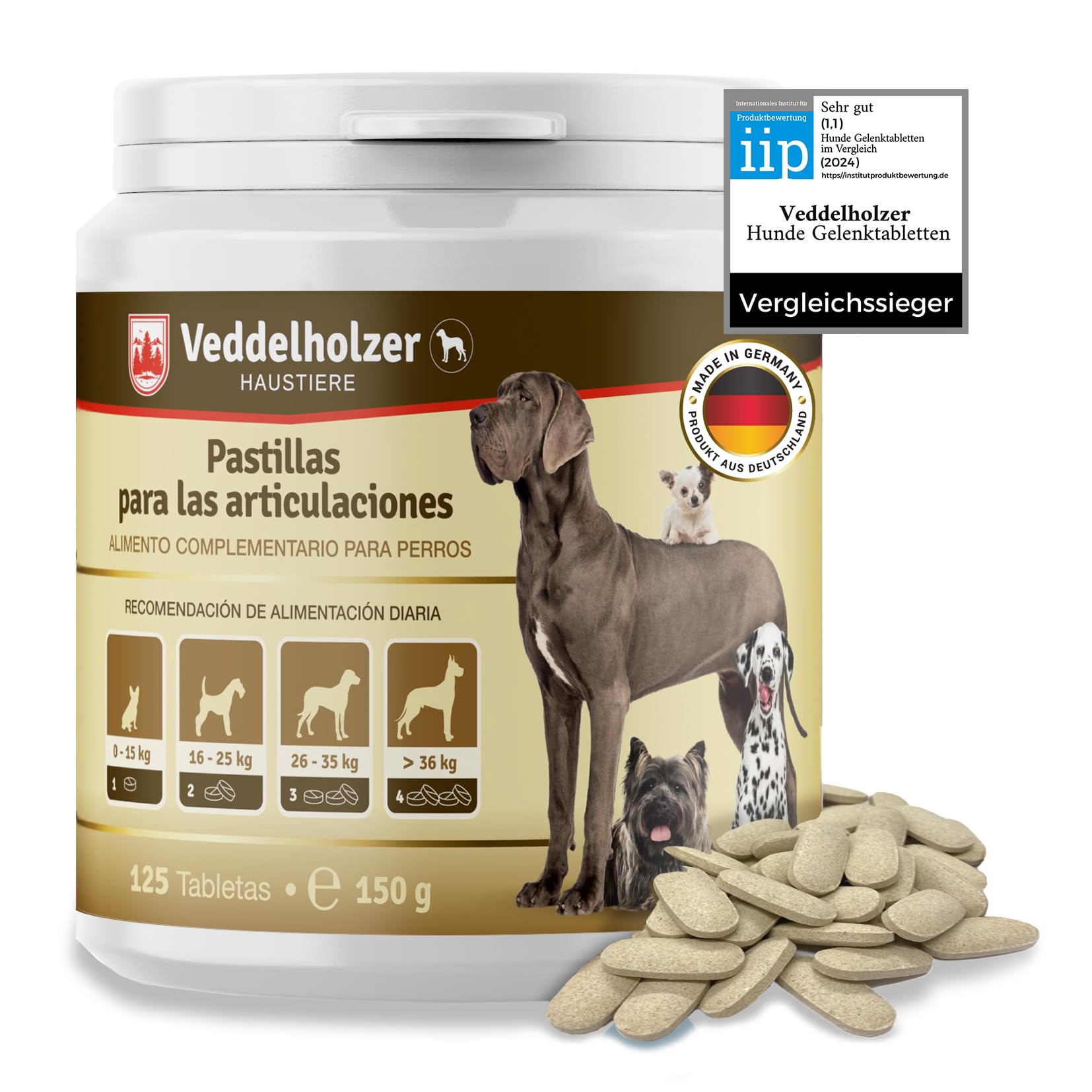 Veddelholzer condroprotector glucosamina MSM colágeno hialurón 125 cápsulas perros articulaciones