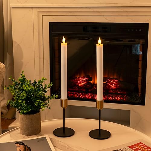 Miniatura 4 de Homemory 2 velas cónicas blancas sin llama con control remoto y temporizador cera real hecha de 96 pulgadas funciona con pilas velas cónicas LED con