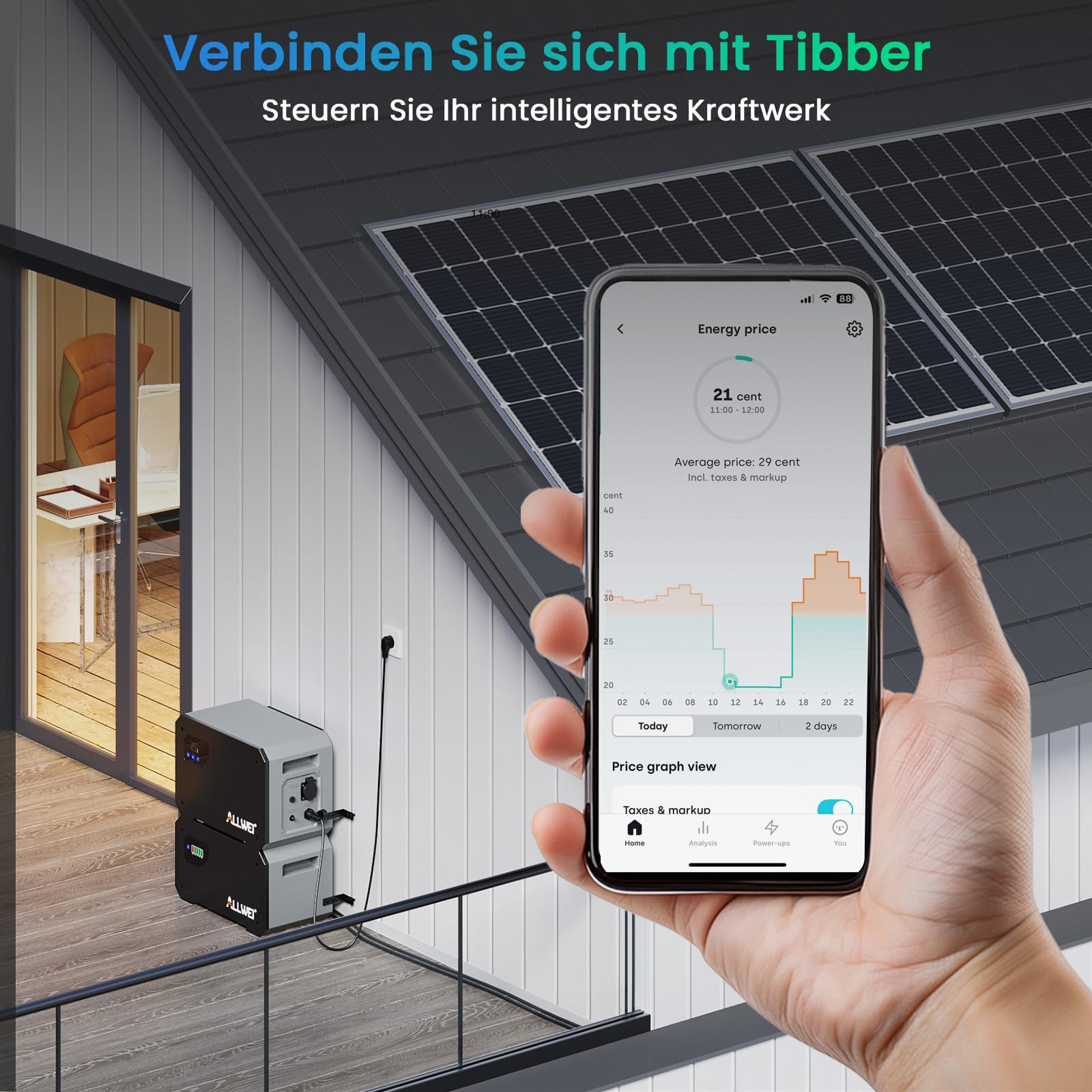 ALLWEI AC Gekoppelt All-In-One Balkonkraftwerk-Speichersystem, Bis zu 1314€ Einsparung,1600Wh LiFePO4 Powerstation Grid und off-grid All-in-one Gerät, Plug&Play für Power Feed-in