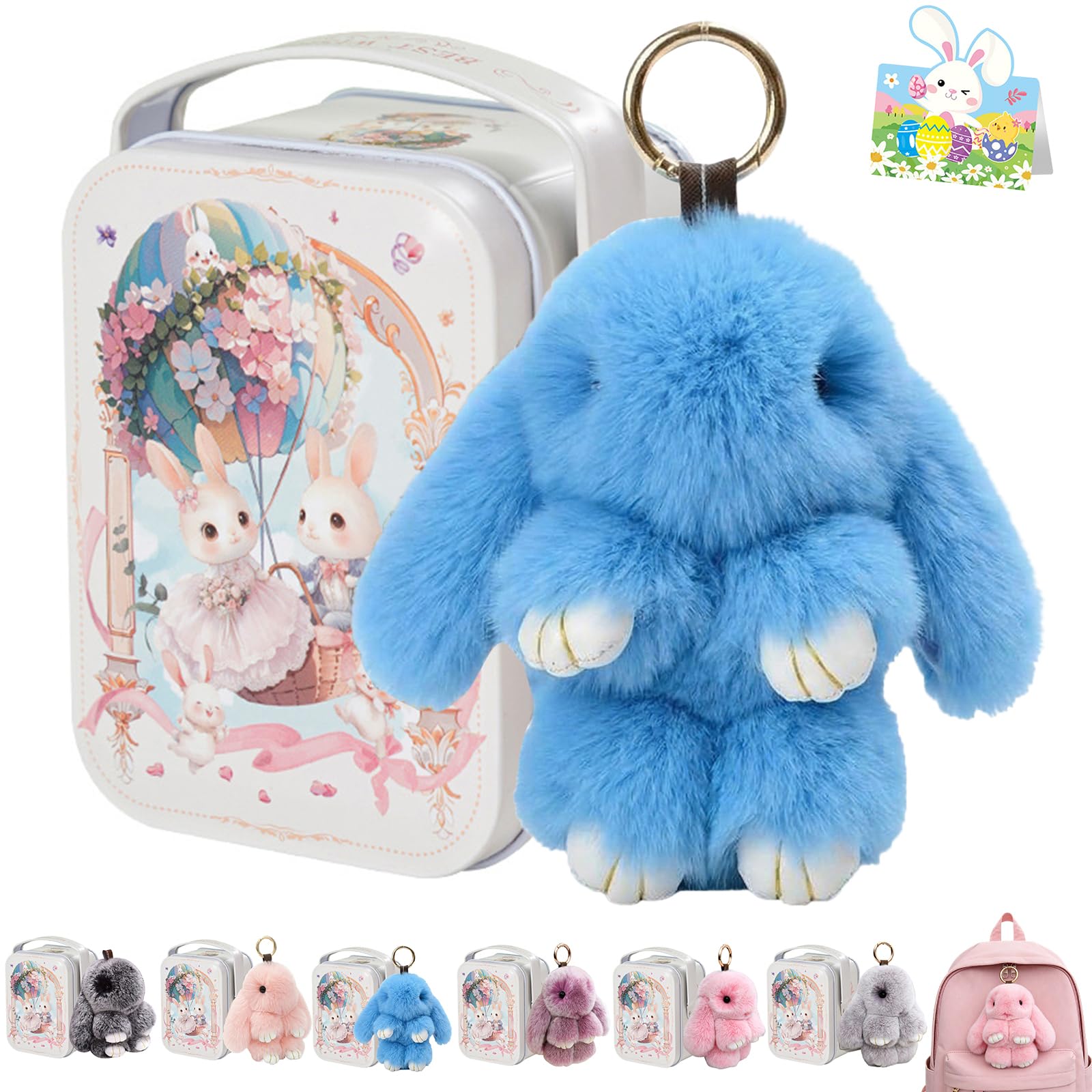 Bunny Lulu Keychain With Tin Box, Bunny Keychain Charm Bao Rabbit Pompom For Bags, Easter Girls Women Gift — view 14