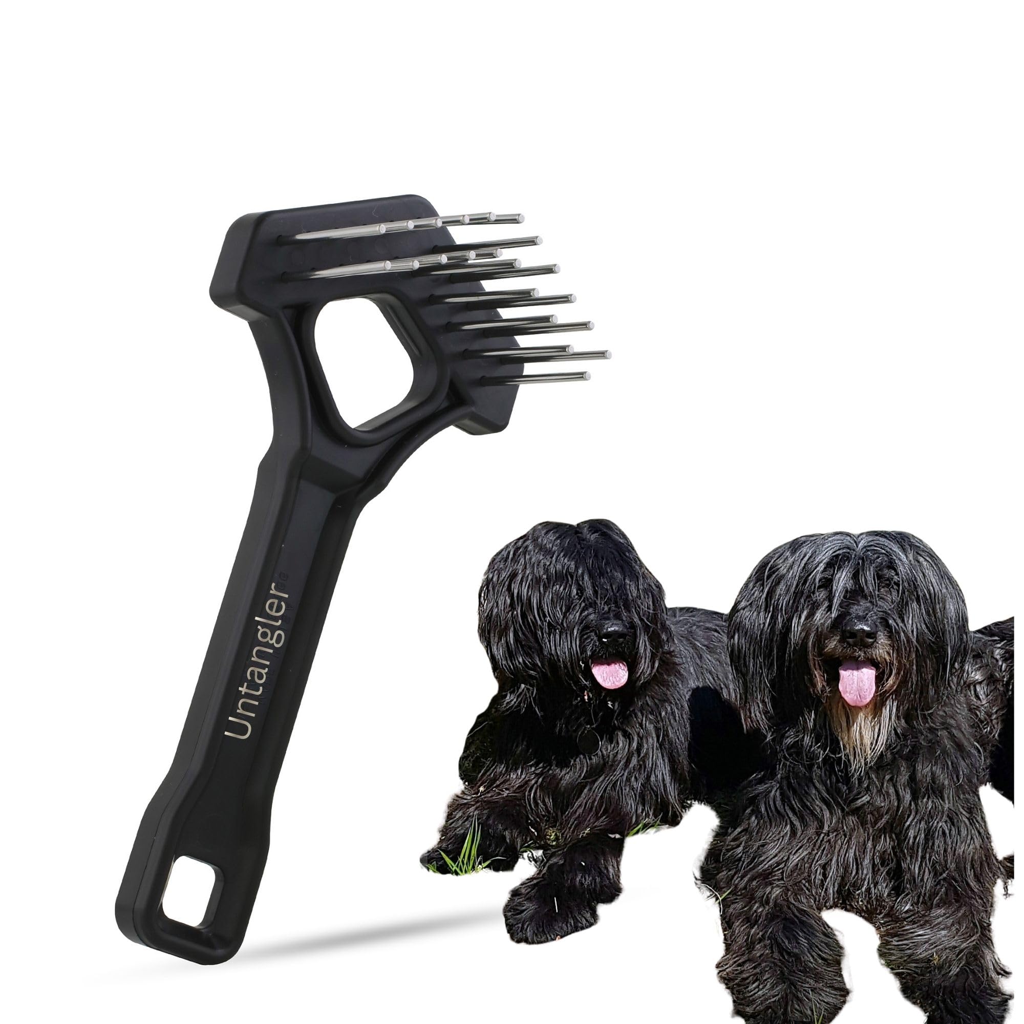 Untangler Undercoat Mini-Rakes for Effective Dematting and Grooming Dogs and Cats has V-Shape Head and Double Row, Stainless-Steel Rotating Teeth (