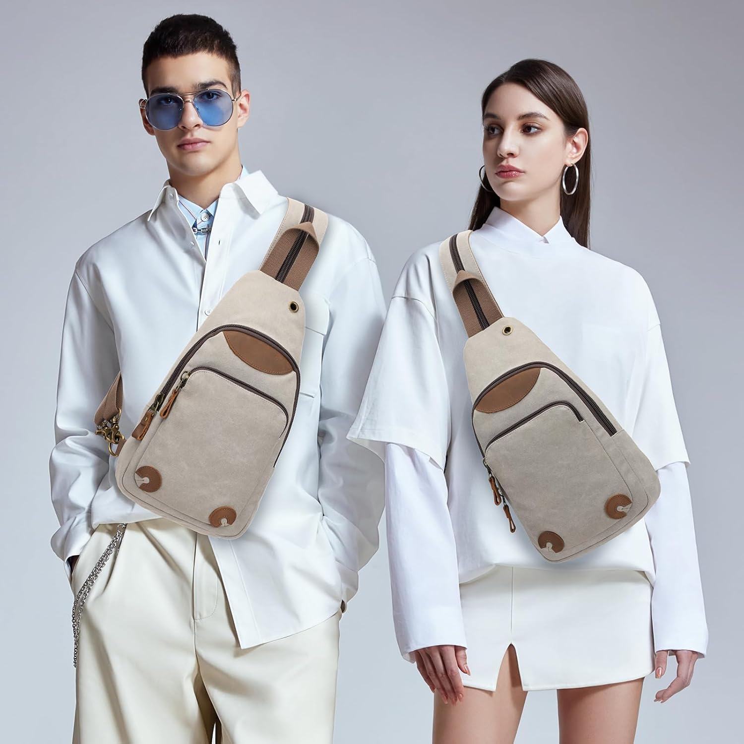 KL928 Canvas Sling Bag Crossbody Backpack Shoulder Casual Rucksack for Men Women,Leaden