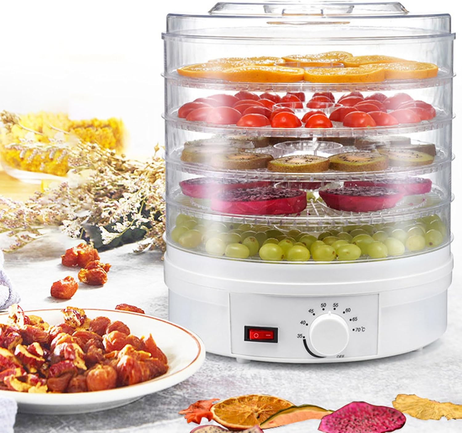 2024 New Food Dehydrator Machine, Dehydrator for Food and Digital Food Dehydrator with 5 Trays, Adjustable Temperature for Fruits, Veggies, Meats, Jerky, Herbs (WHITE)