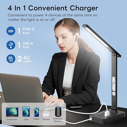 Miniatura 2 de Infiway Lámpara de escritorio con puerto de carga USB Luz de mesa inteligente LED para oficina en casa - 1 tipo C, 1 puerto de carga USB-A, 2 tomas