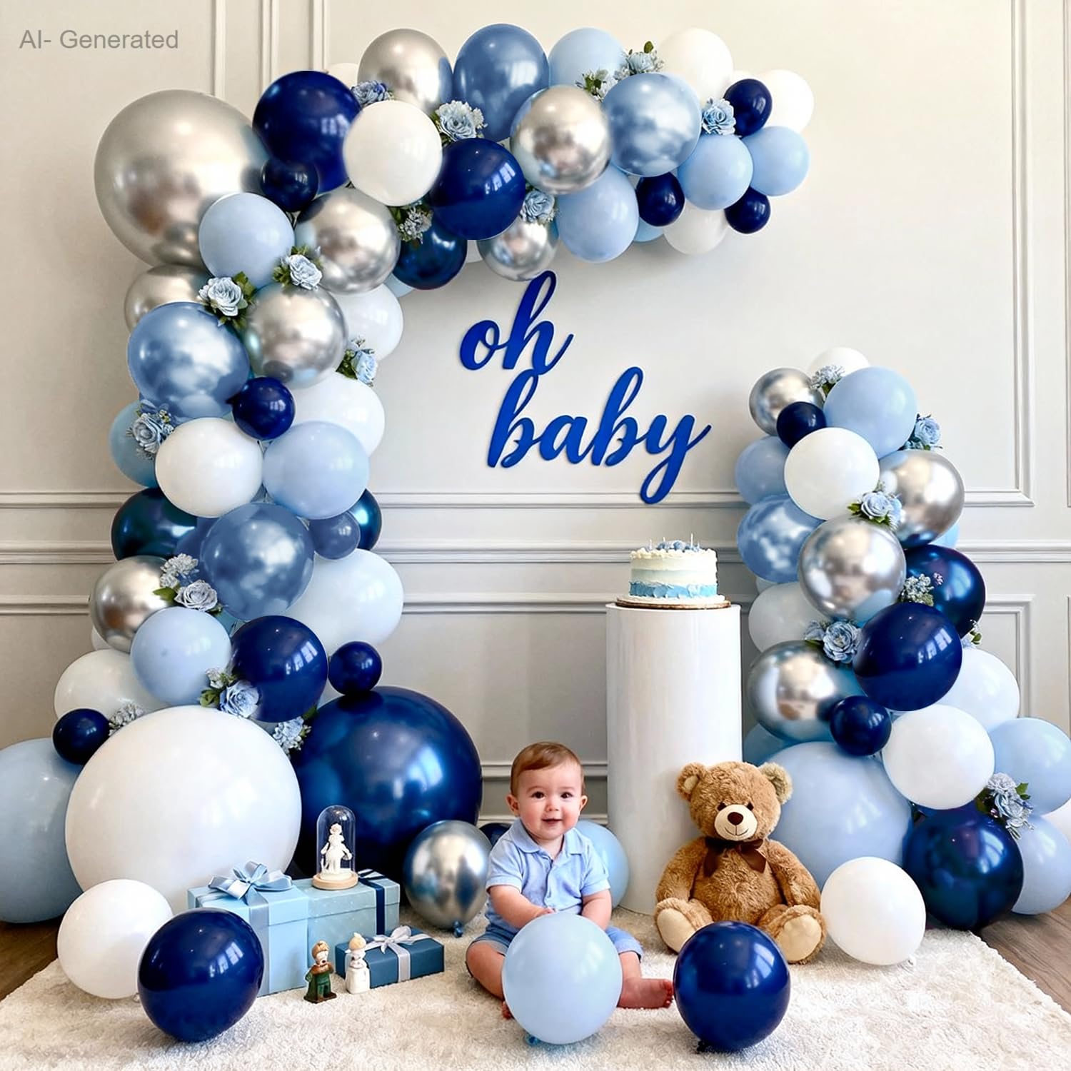 Zesliwy Blau-weiß-silbernes Ballonbogen-Set, Latex, Party-Dekoration | Marineblau/Hell/Dunkle Perle Metallic Blau Silber Ballongirlande, für Geburtstag Abschlussfeier Hochzeit Party Dekorationen