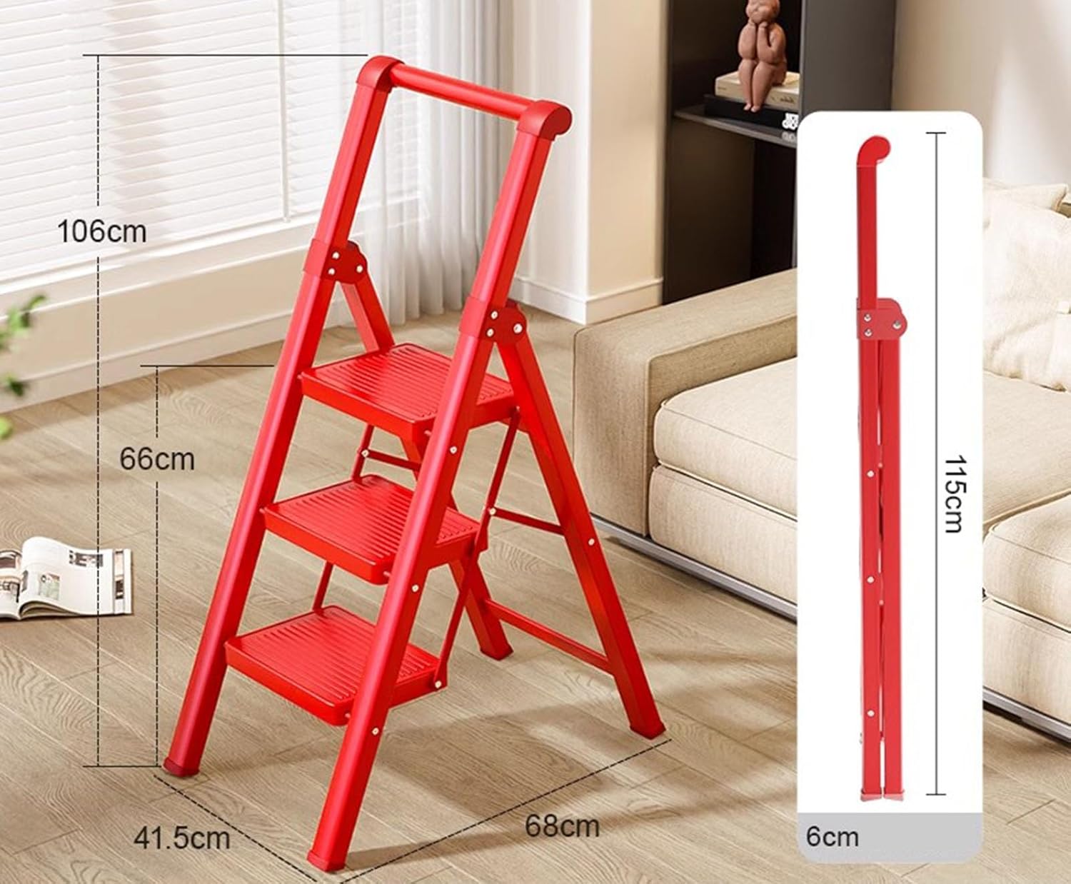 Non-Slip Extension Ladder, Indoor Ladder Multifunctional Ladder Housewarming Ladder Climbing Ladder,White (Red)