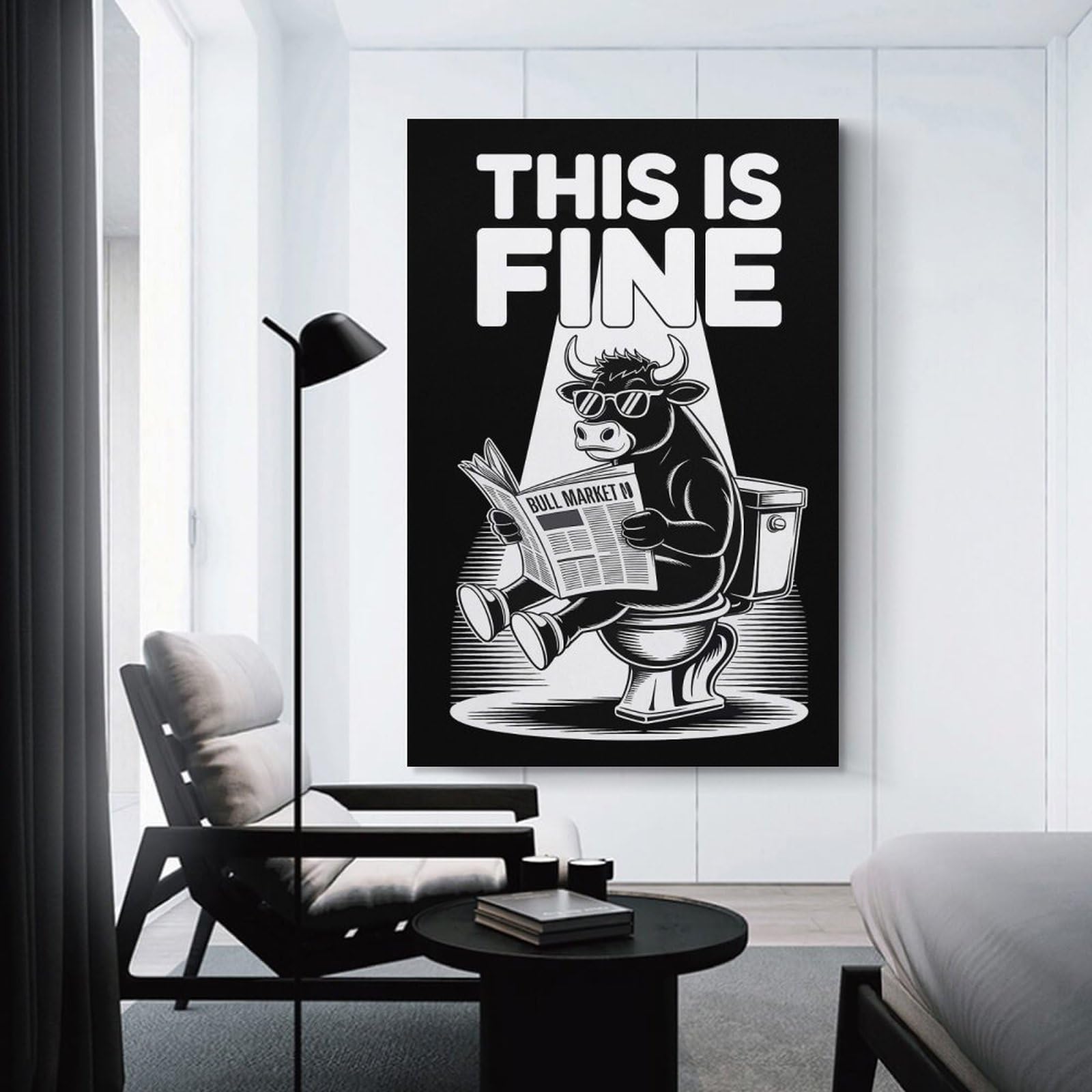 Junmoney This Is Fine Bull Market Wall Decor Canvas Print, 20x30inch(50x75cm), for Wall Displays, Bedrooms Or Room Updates, Wall Decor Suited to Curated Displays