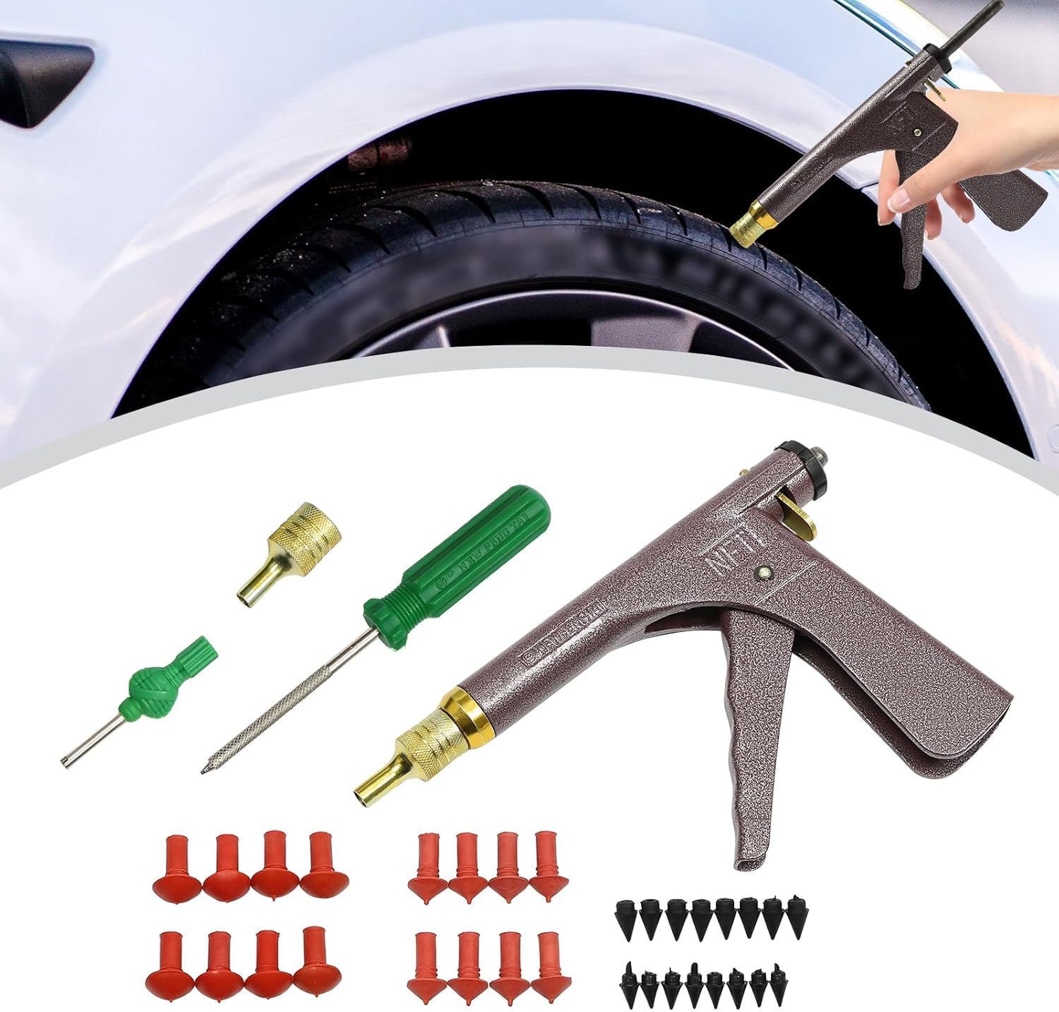 Generisch Auto Tubeless Reifenreparaturset mit Pilzstopfen – Kompatibel mit Motorrädern, Rollern und Fahrrädern – Für schnelle und dauerhafte ReifenreparaturenBlack,One Size