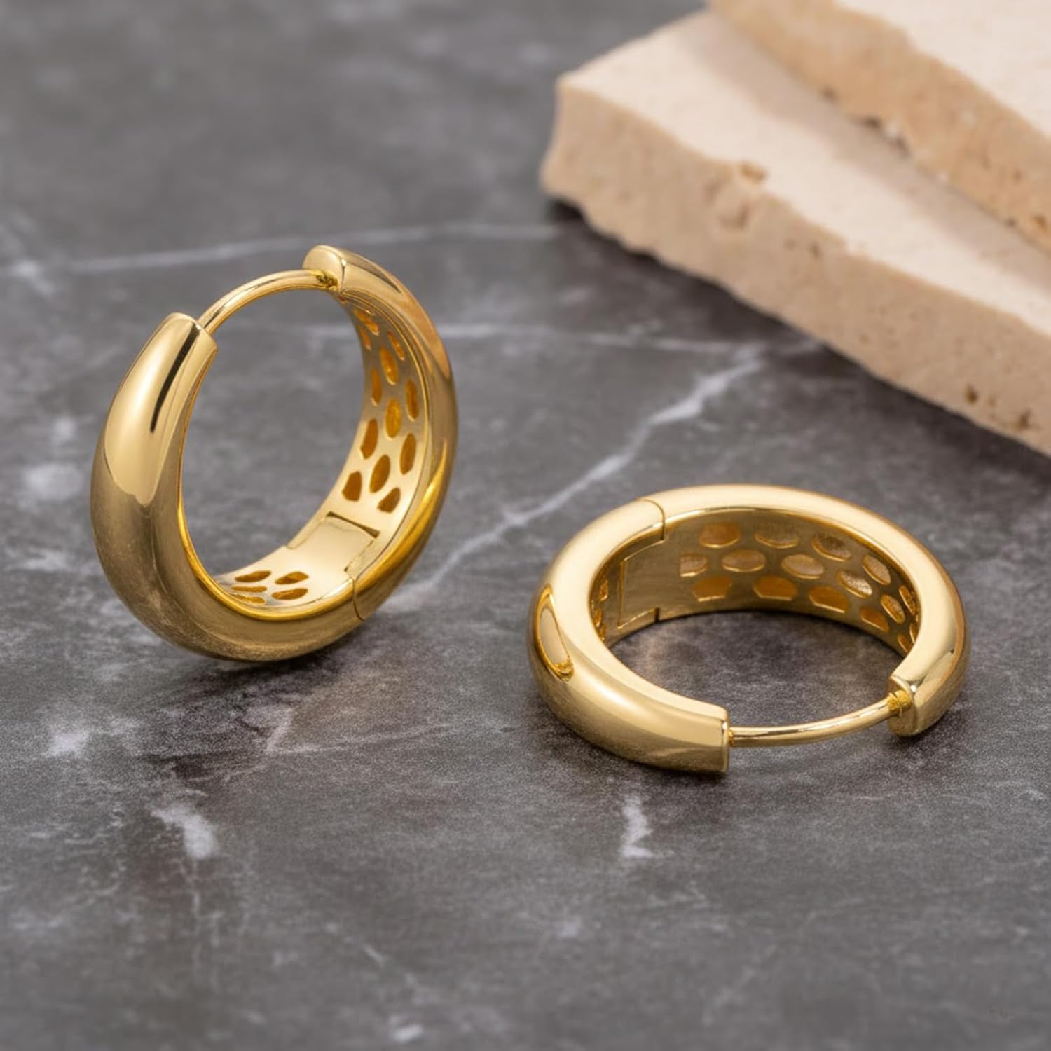 14K Gold Hoop Earrings for Women Lightweight Hypoallergenic Gold Hoops Classic Minimalist Everyday Jewelry 13mm 18mm 22mm