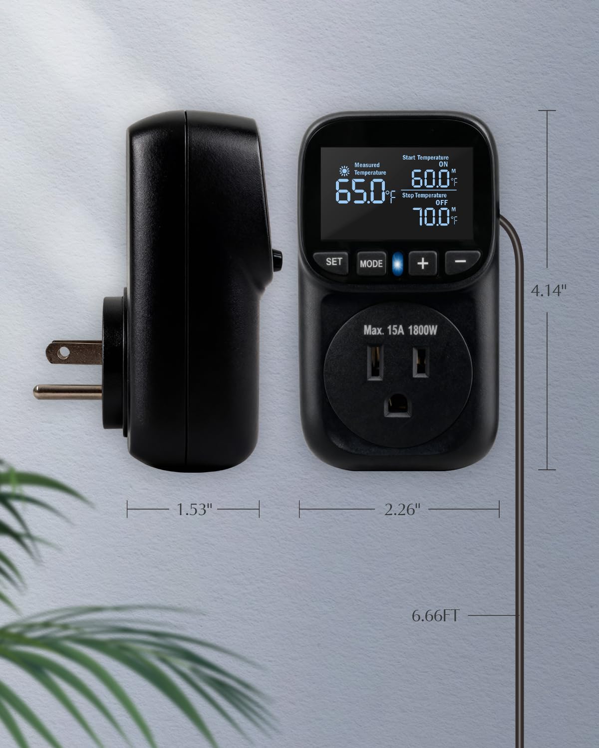Temperature Controlled Outlet, Heavy Duty 15A 1800W Heating Cooling Thermostat Plug Outlet, -40℉~210℉ LCD Display Plug in Thermostat for Heater Greenhouse Incubator Homebrew Heat Lamp - image 5