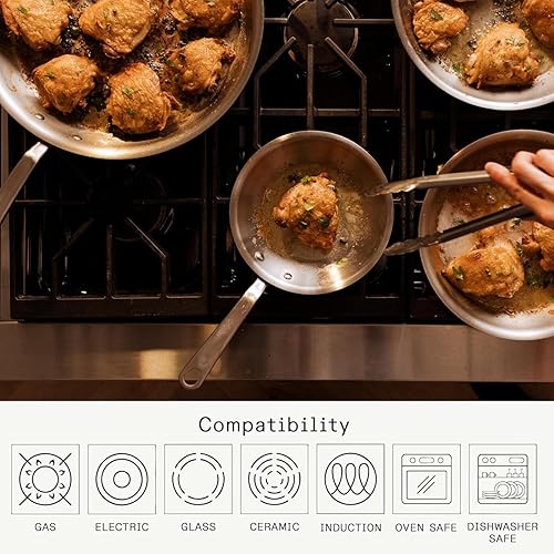 Miniatura 4 de Made In Utensilios de cocina – Juego de 3 sartenes de acero inoxidable de 8, 10 y 12 pulgadas, revestimiento de acero inoxidable de 5 capas