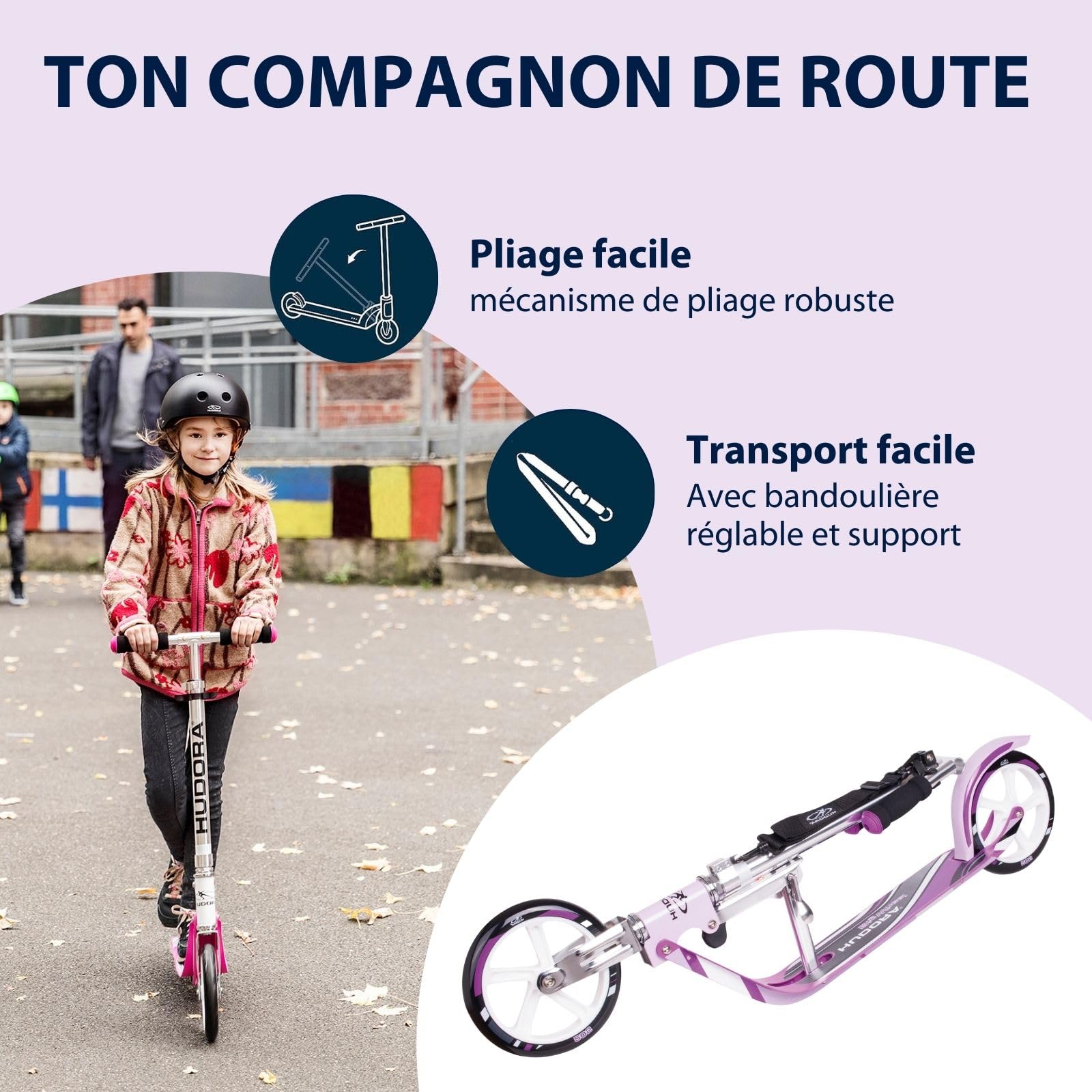 HUDORA BigWheel Scooter 205 I Trottinette Stable en Aluminium I Trottinette de Ville réglable en Hauteur & Pliable I Trottinette pour Enfants & Adultes jusqu'à 100kg I Trottinette avec béquille