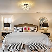 Vista 8 de HMVPL Lámpara de Techo Negra, Lámpara de Techo Empotrada Sputnik de Fuegos Artificiales de 6 Luces con Cadena de Cristal K9, Lámpara Moderna Cercana