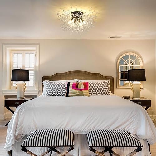 Miniatura 8 de HMVPL Lámpara de Techo Negra, Lámpara de Techo Empotrada Sputnik de Fuegos Artificiales de 6 Luces con Cadena de Cristal K9, Lámpara Moderna Cercana