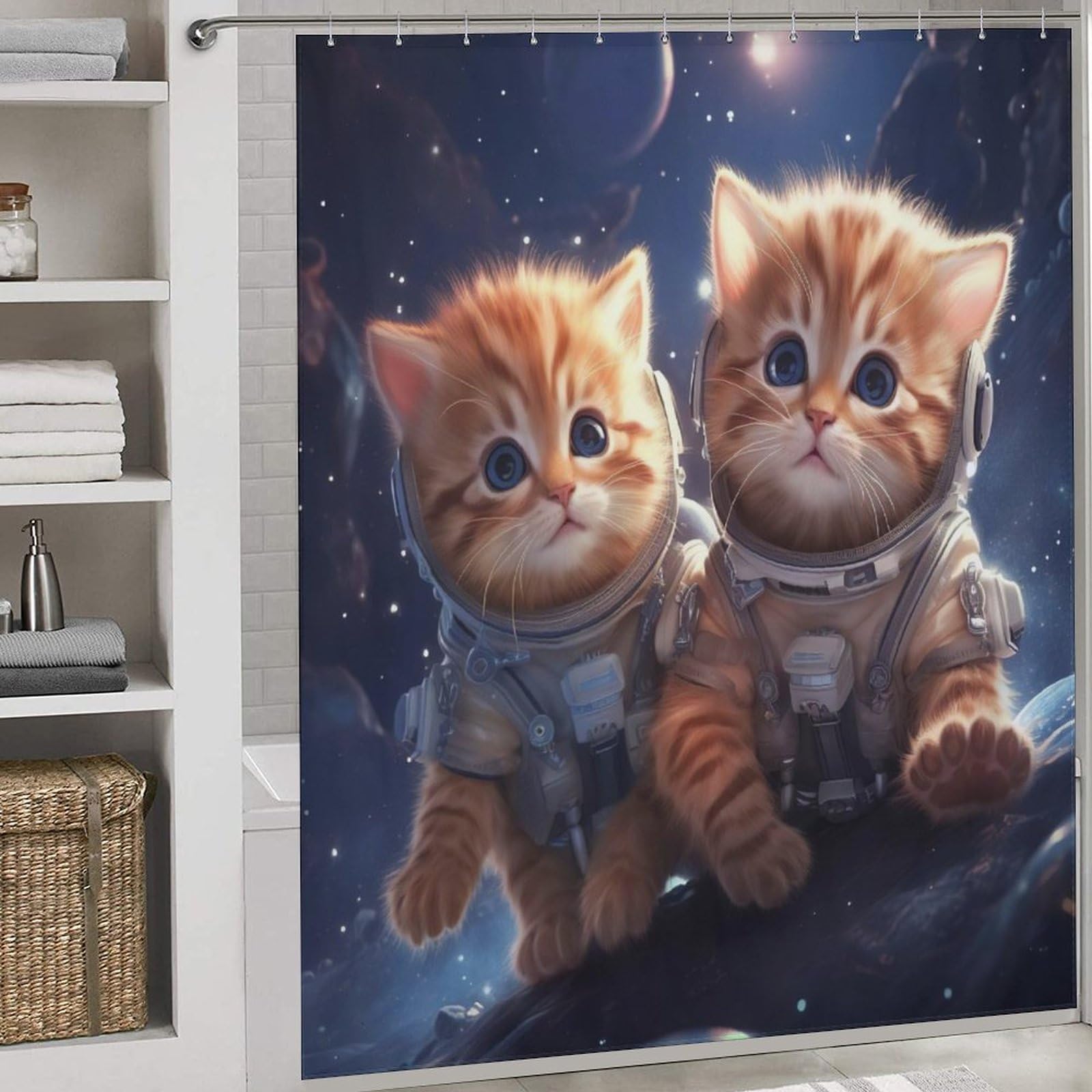 Rideau de douche imperméable chat et lavable pour baignoire