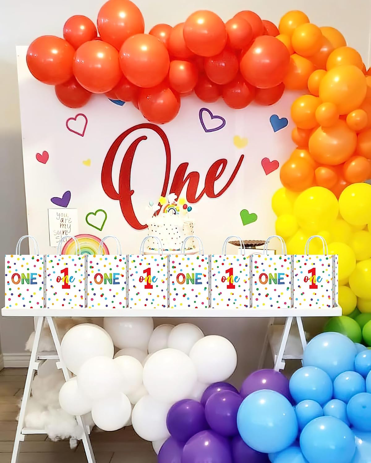 16 Pieces Confetti Rainbow First Birthday Party Favors Bags,Polka Dots 1st Birthday Gift Snacks Treat Candy Party Favors Bags with Handles for One Year Old Birthday Party Decorations image 5