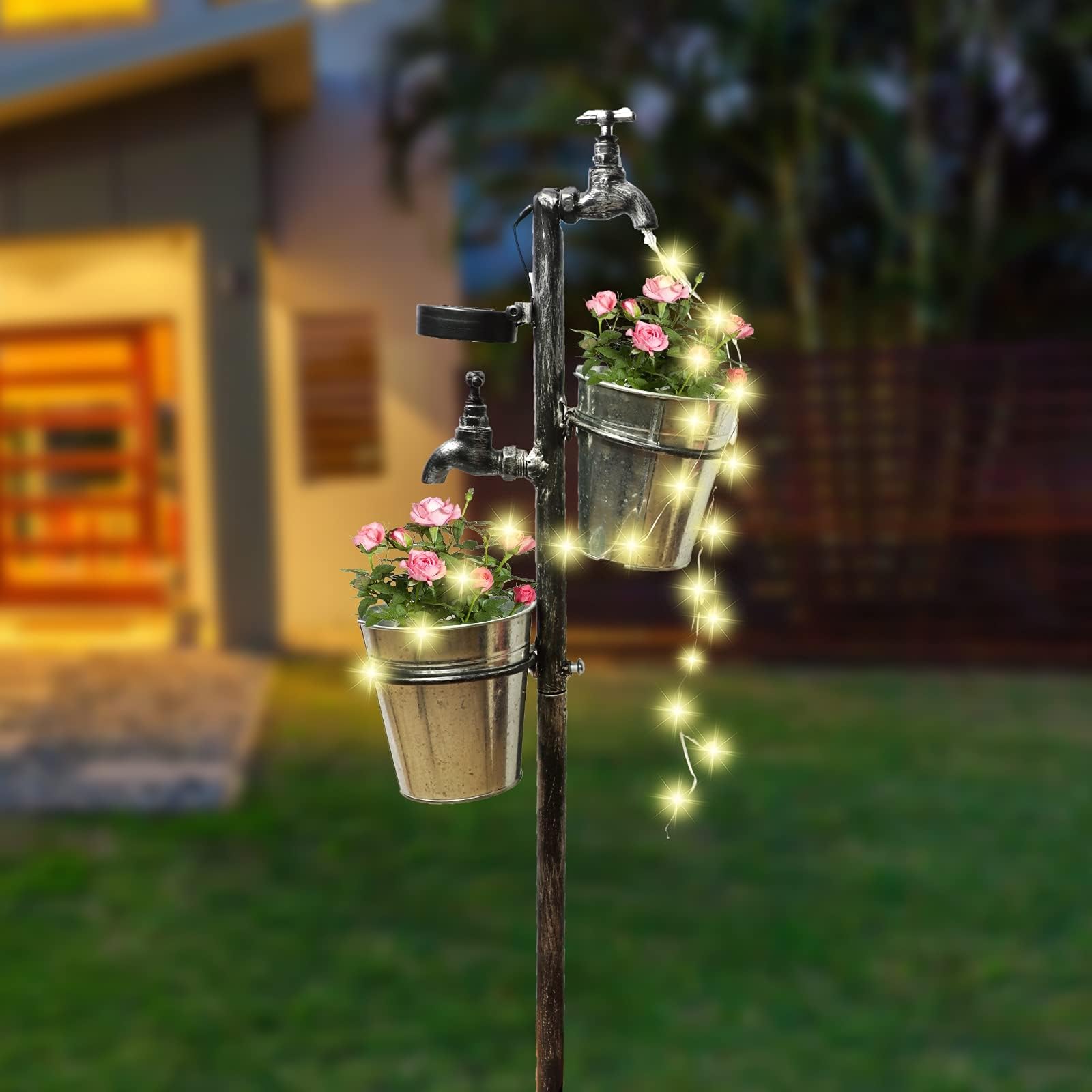 Solar Faucet Garden Stake with Two Planters