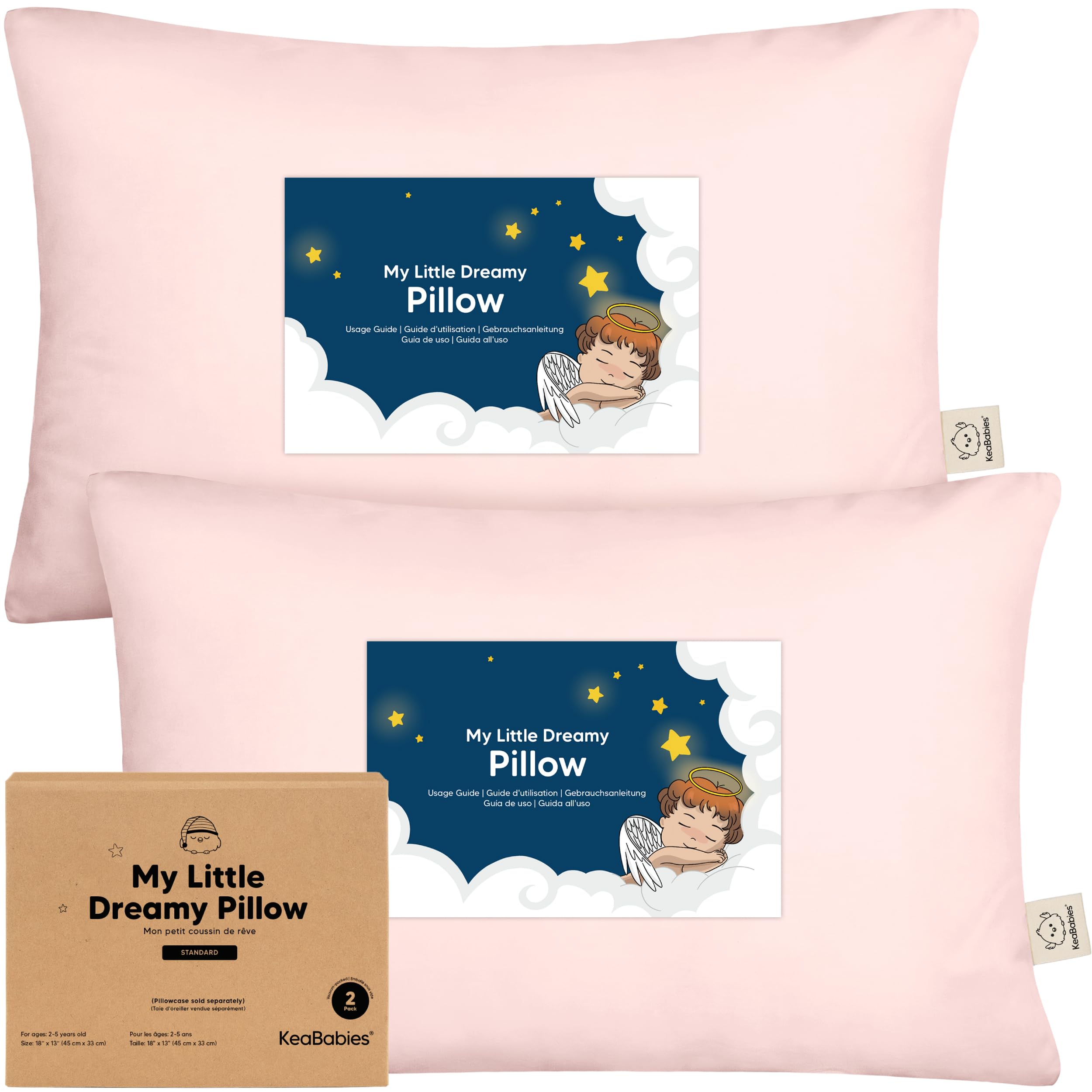Toddler Pillow for Sleeping - 2-Pack Soft Organic Cotton Toddler Pillows for Sleeping - 13X18 Small Pillow - Kids Pillow - Infant Pillow for Travel, School, Nap - Toddler Pillows (Mist Pink)