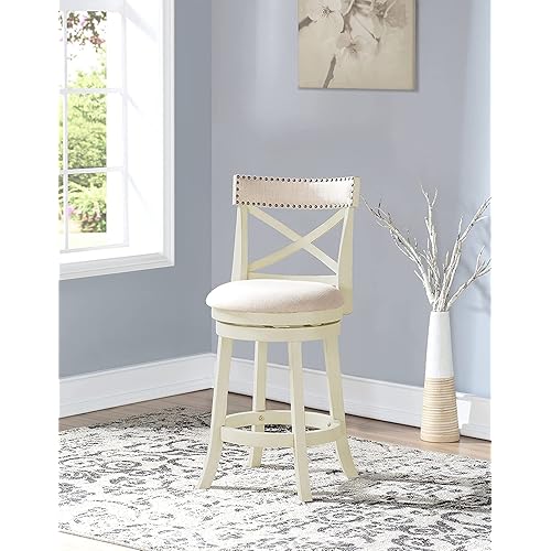 New Classic Furniture York Counter Swivel Bar Stool with Open Back and Fabric Upholstered Seat & Back Rest, 24-Inch, Beige Cream