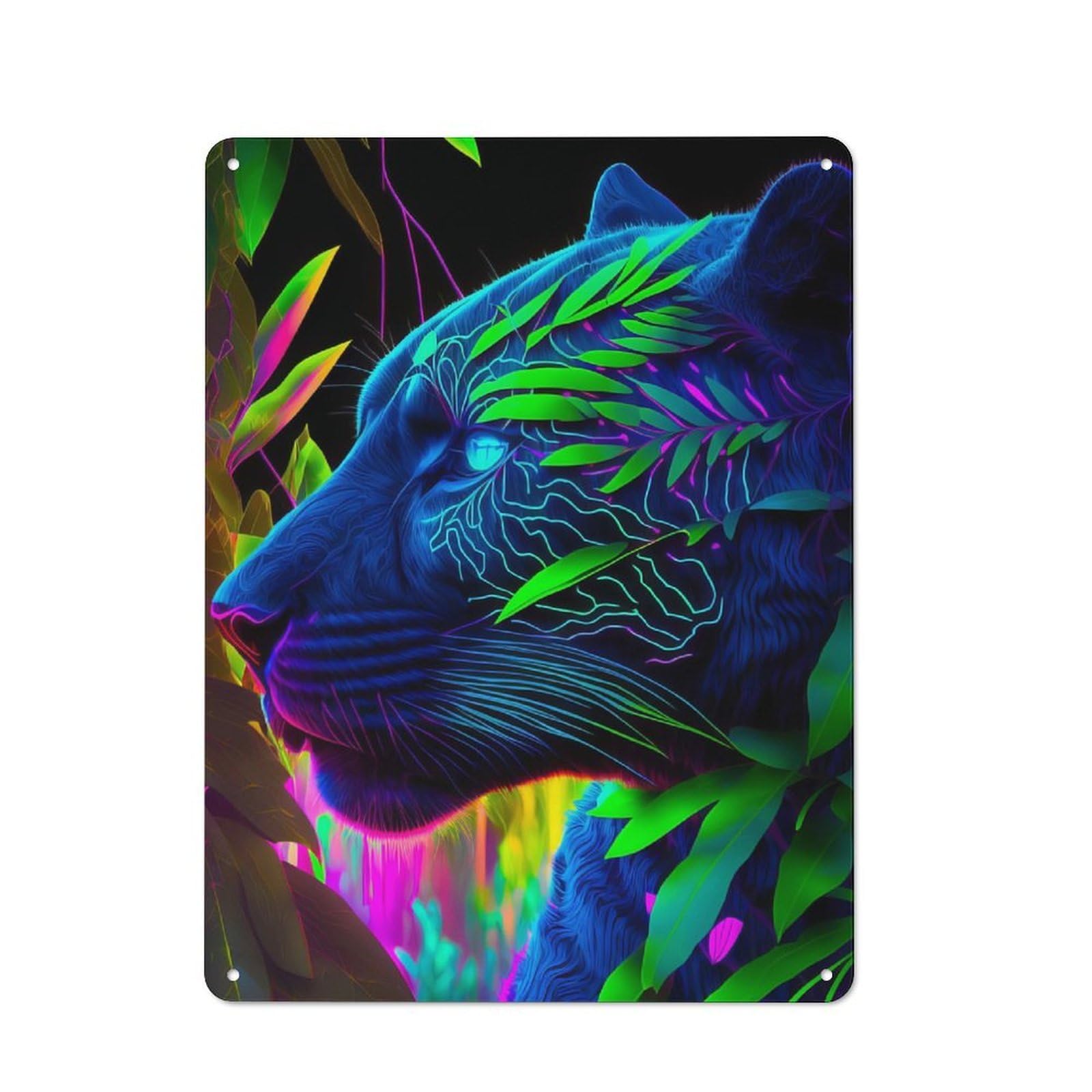 Junmoney Neon Panther In Jungle Metal Wall Sign 40X30cm Featuring For Home Bar Wall, Housewarming Present For People Styling Home Bar
