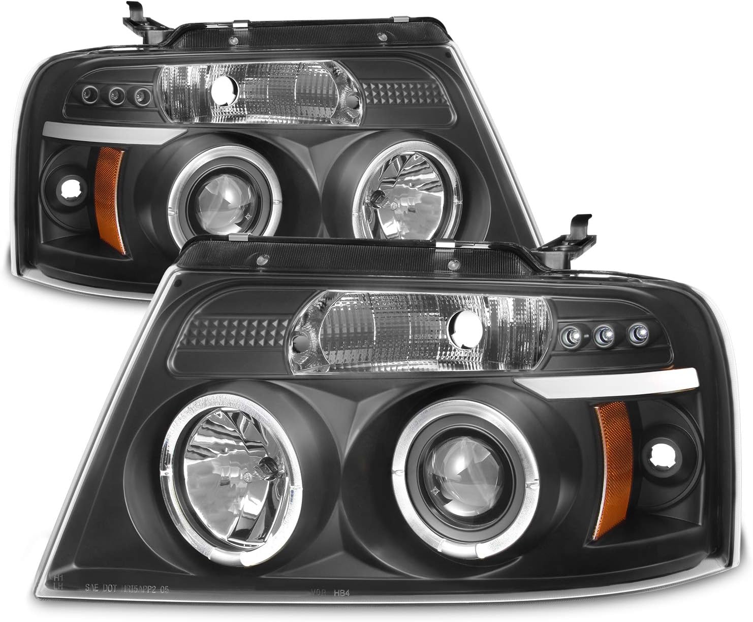 AKKON - For Ford F150 Pickup Black Bezel Dual LED G2 Projector Headlights + Tail Lamp Set
