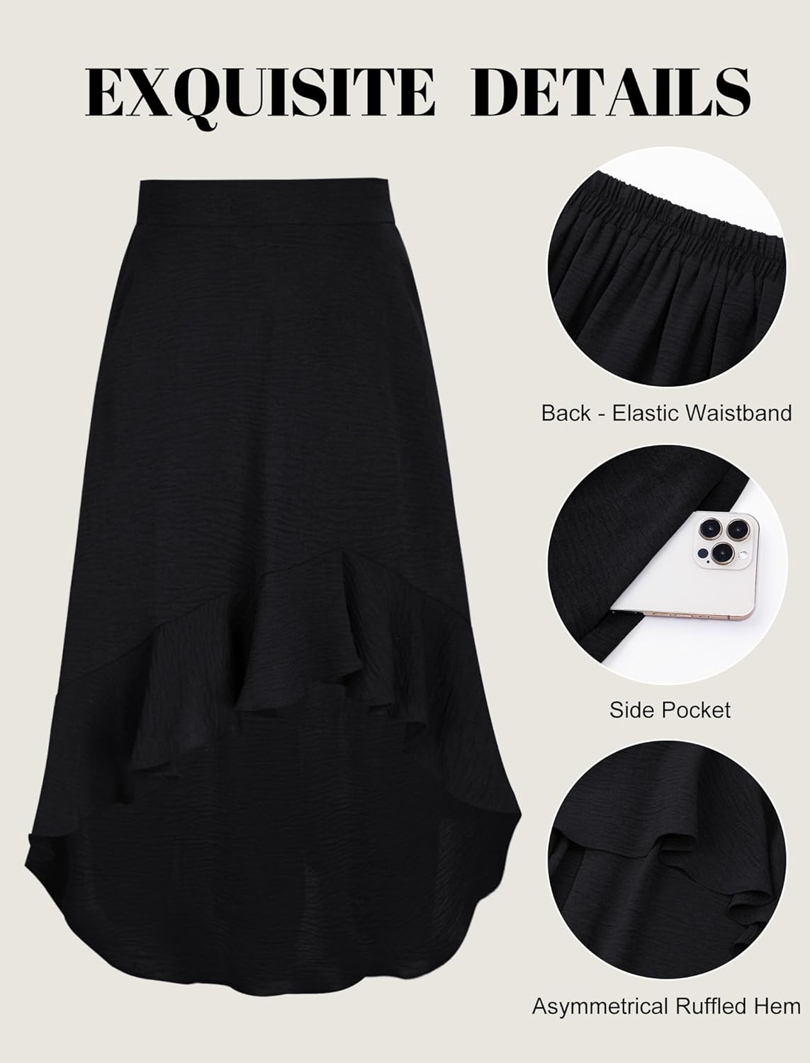 ANRILITA Long Skirts for Women Summer Trendy Flowy Elastic Waist Asymmetrical Ruffle High Low Maxi Skirt with Pockets - Image 5
