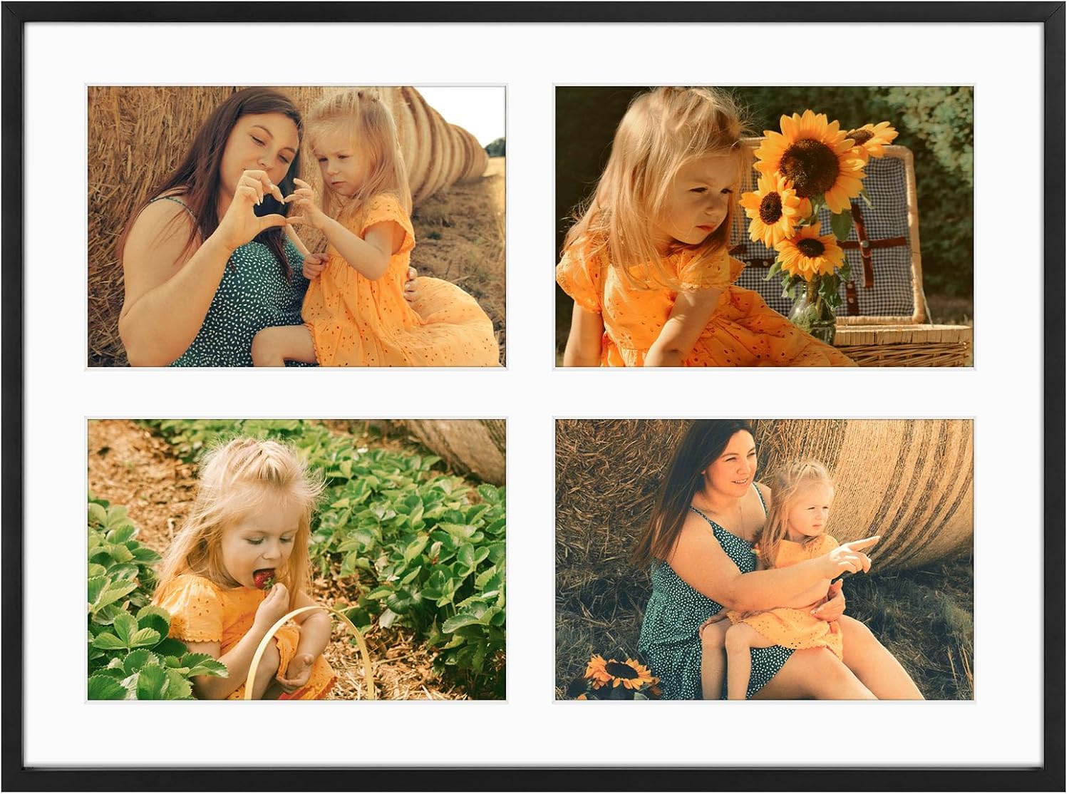 Golden State Art, 5x7 Aluminum Collage Frame, Displays 7x5 Pictures With 4 Openings Mat or One 12x16 Photo, Real Glass, Portrait/Landscape Wall Display, Black, 1 Pack