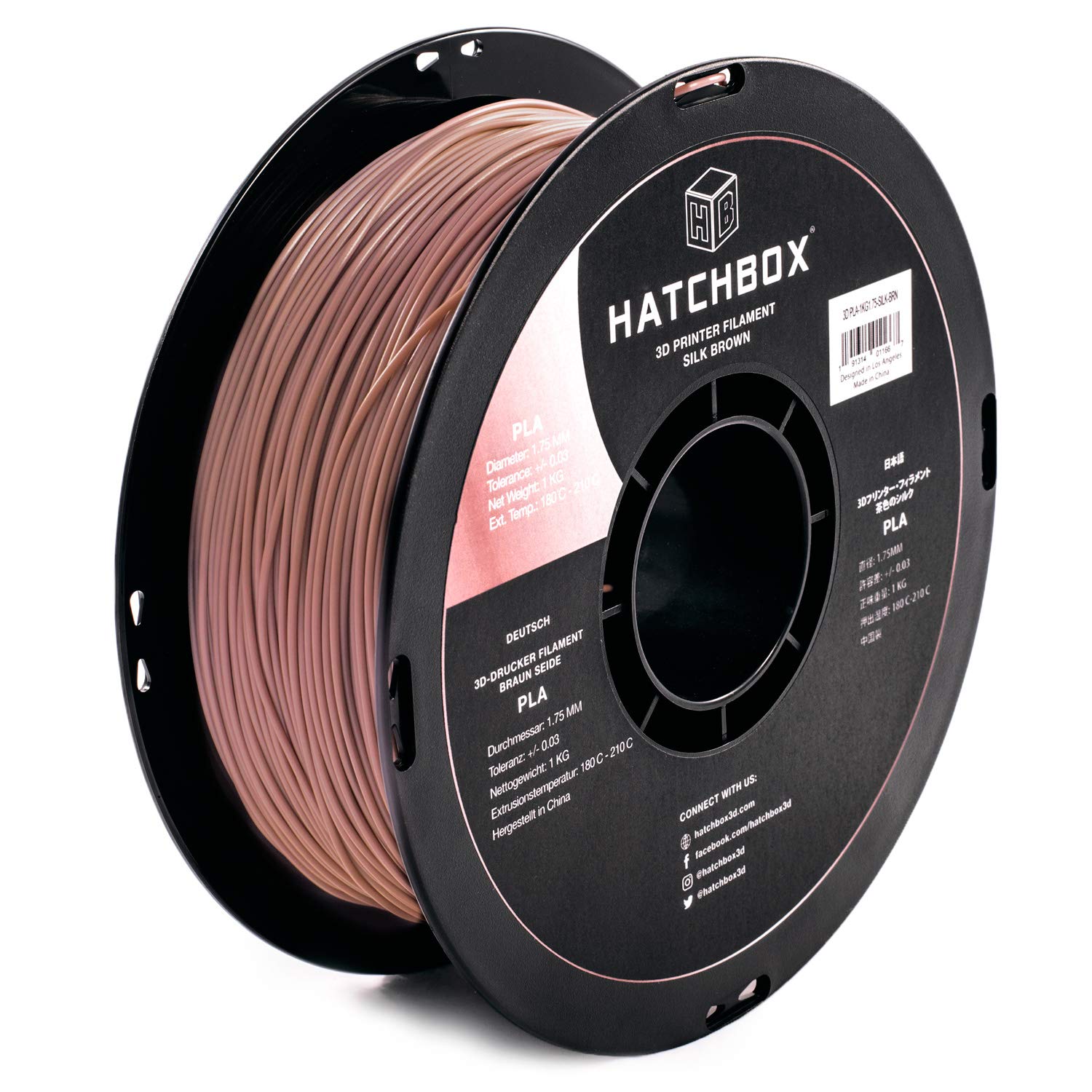 HATCHBOXSilk PLA 3D Printer Filament, Dimensional Accuracy +/- 0.03 mm, 1 kg Spool, 1.75 mm, Brown