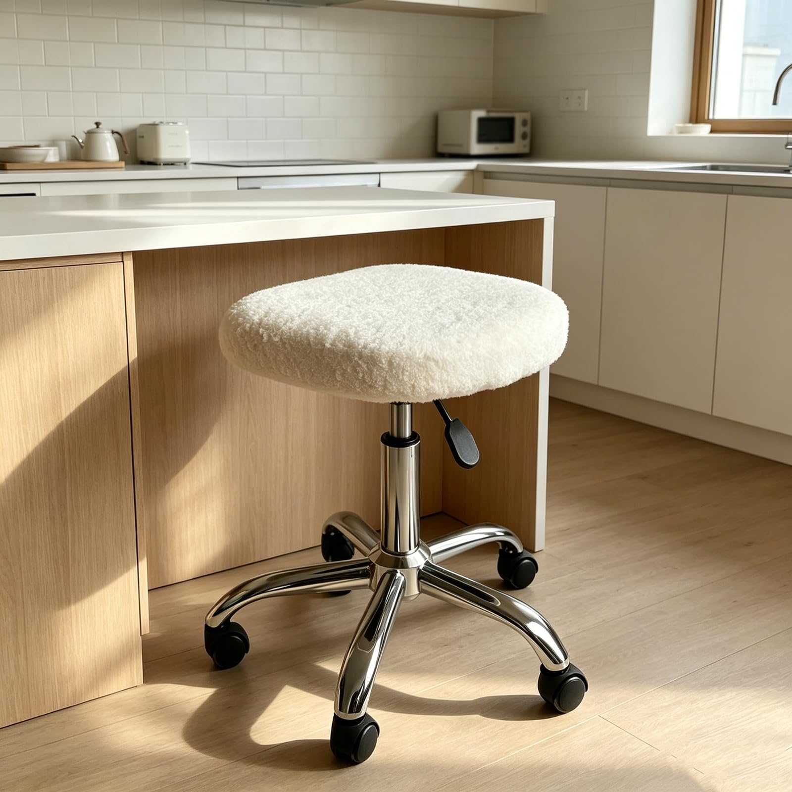 Taburete Giratorio con Polea,Taburete Redondo De Bar,Silla De Rodillas (White)