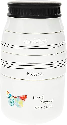 Cherished Blessed Loved Beyond Measure - Juego de 4 tazas medidoras apilables de gres (87525)