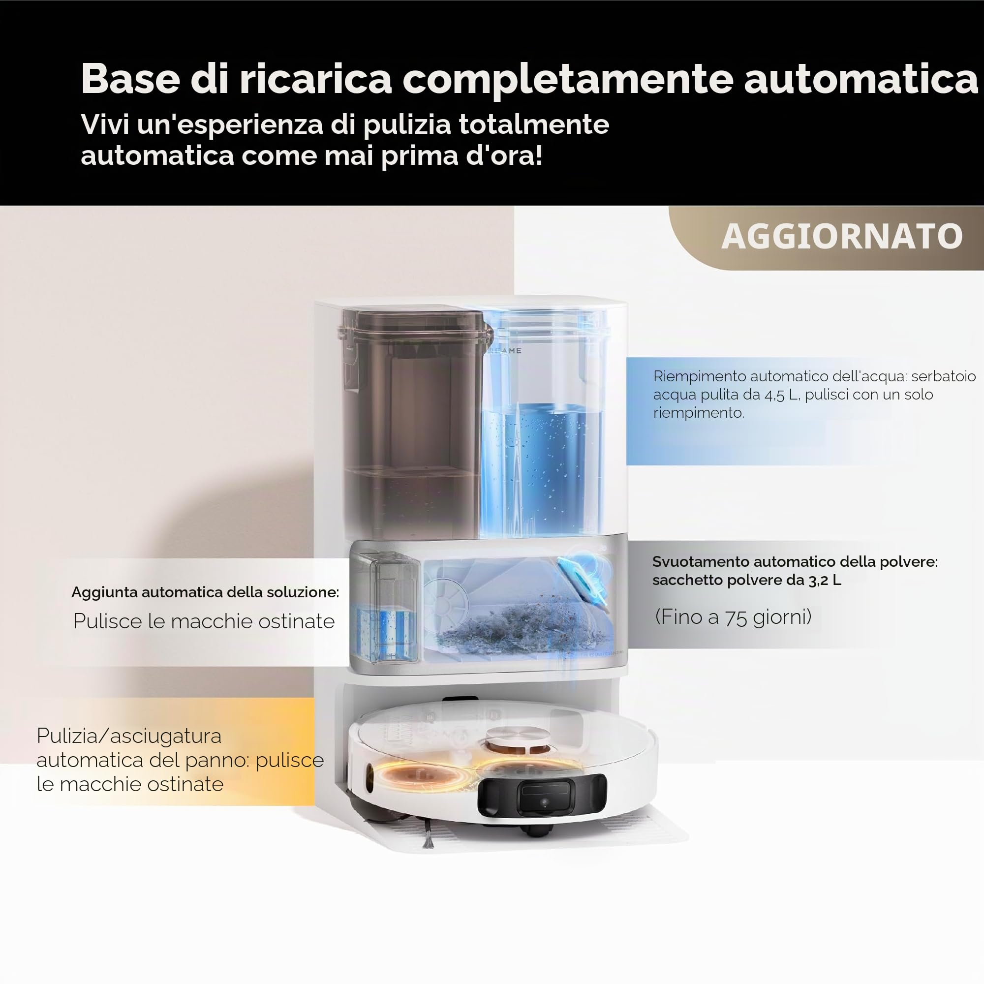 Dreame Robot aspirapolvere L10s Ultra Gen 2 con mocio, aspirazione 10000Pa, prevenzione degli ostacoli LiDAR e tecnologia MopExtend, lavaggio e asciugatura automatica del mocio, svuotamento automatico