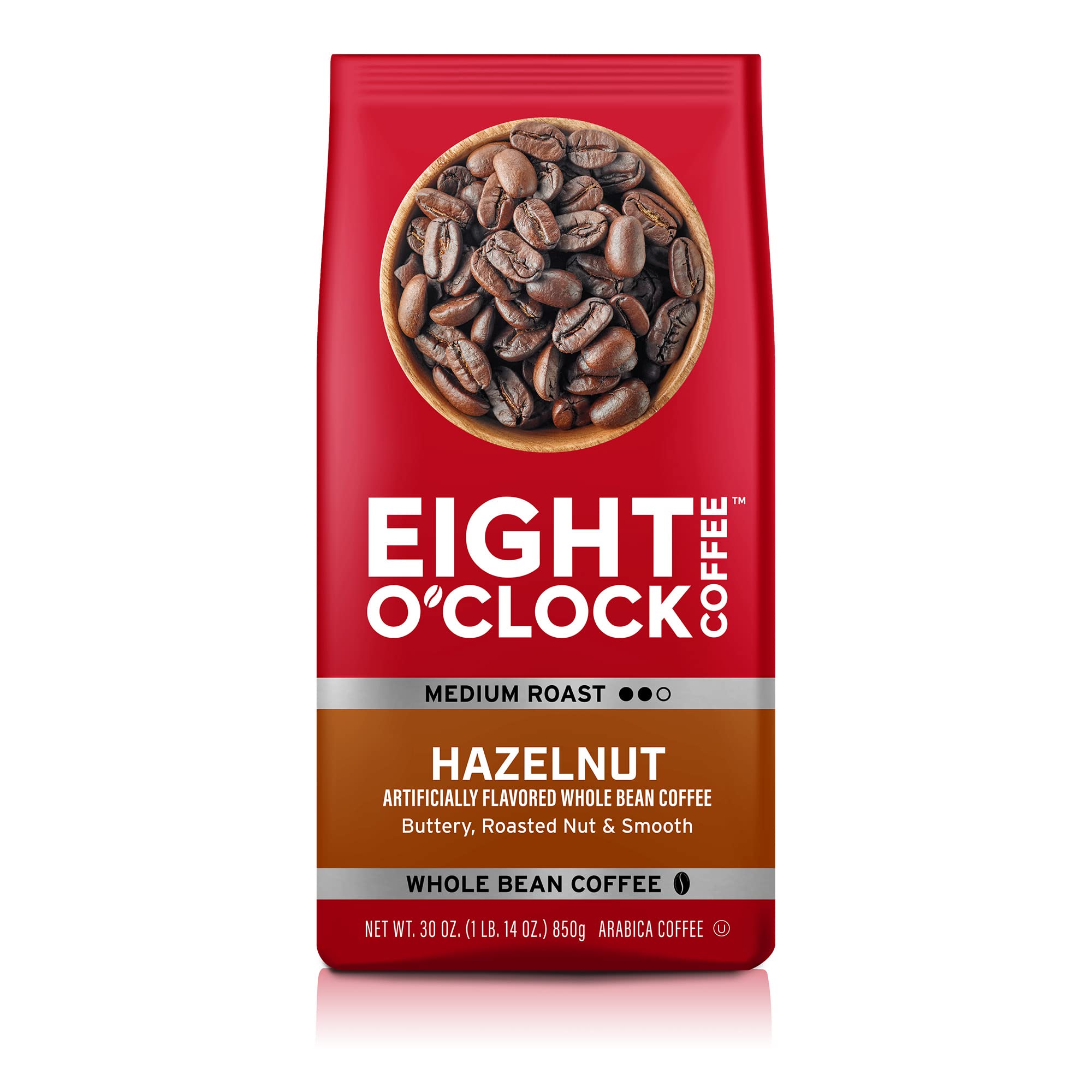Eight O'Clock CoffeeHazelnut Whole Bean Coffee, Medium Roast, 30 Ounce (Pack of 1) - Buttery, Smooth & Nutty