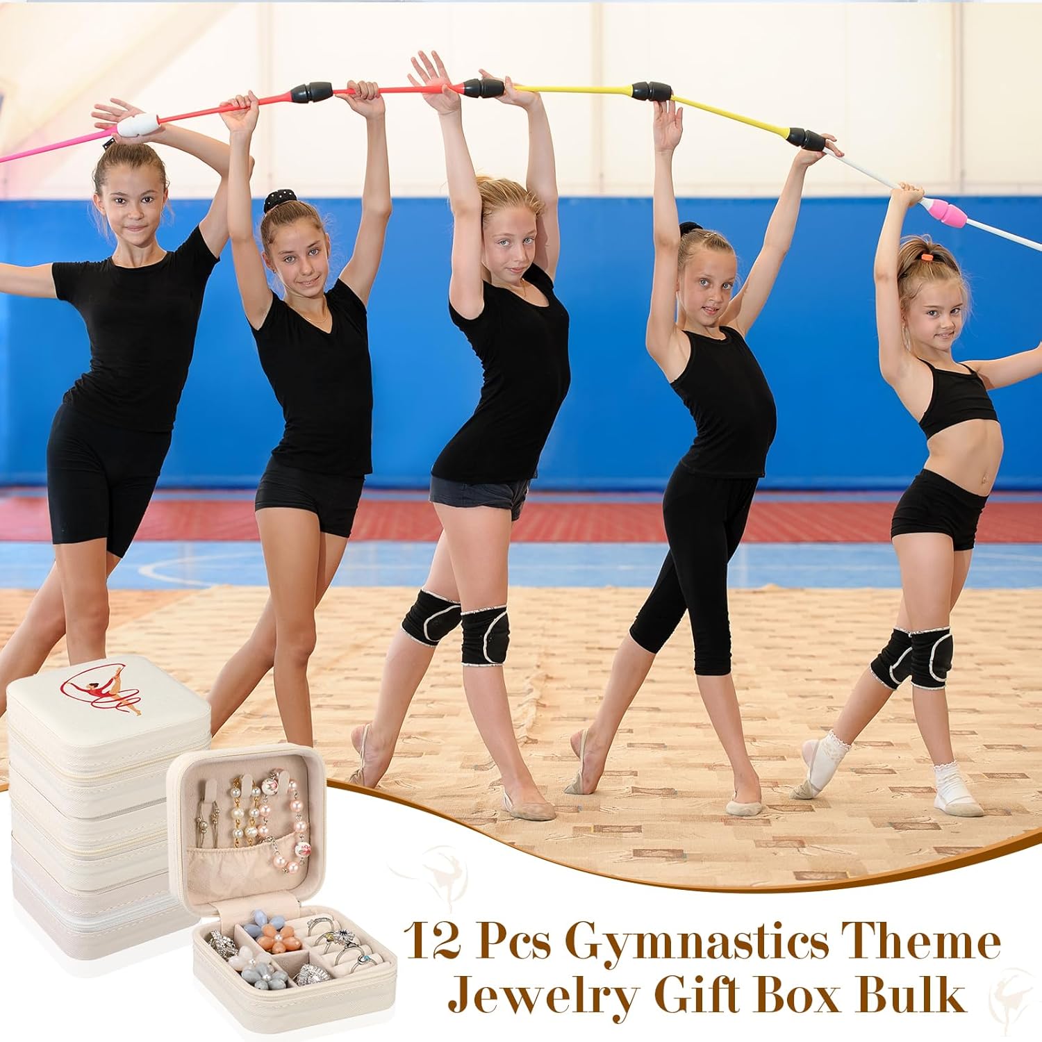 Kenning 12 Pcs Gymnastics Team Gift Gymnastics Travel Jewelry Box Small Portable Case for Women Gymnasts Coach Team Gift