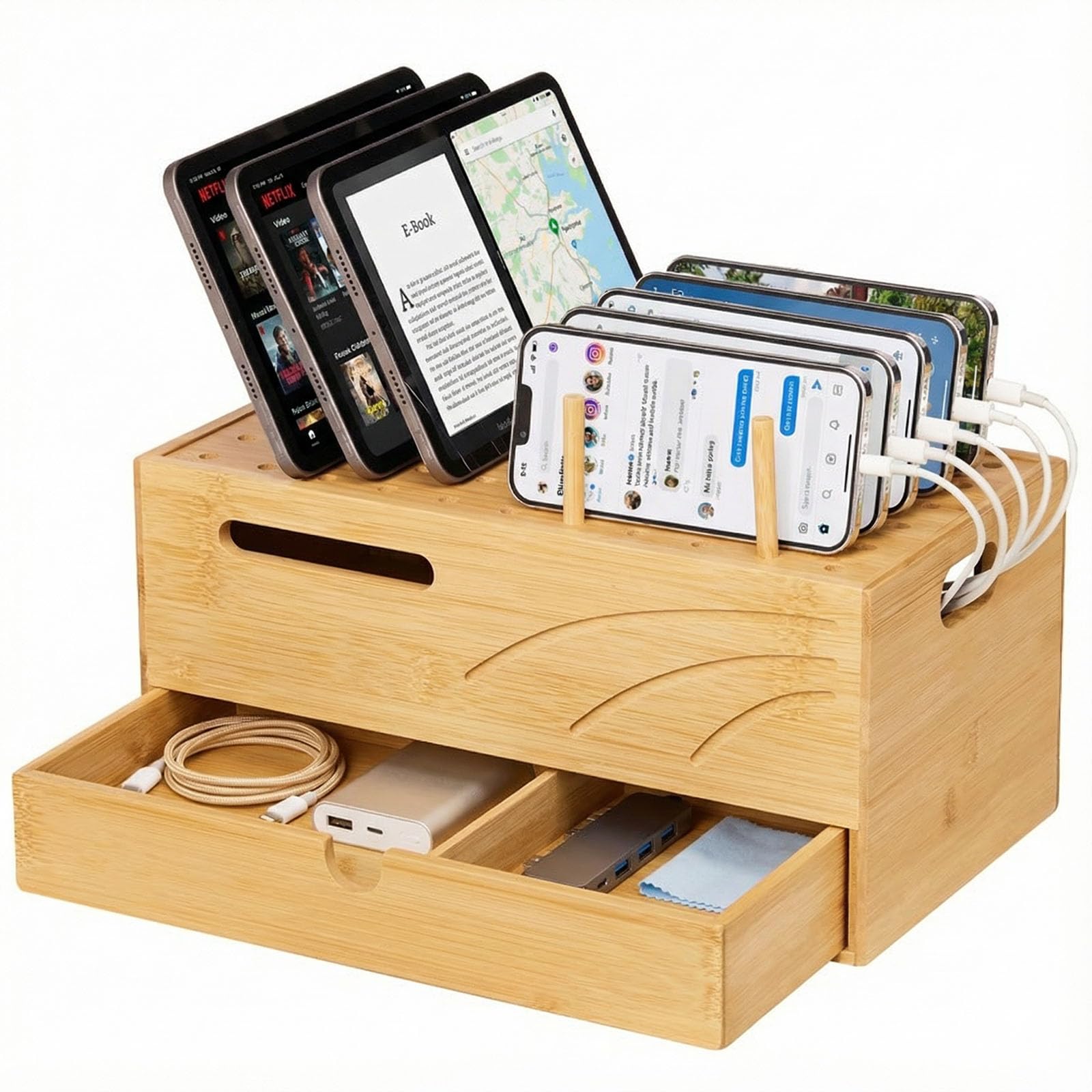 Photo 1 of Homde Office Charging Station Organizer - Natural Bamboo