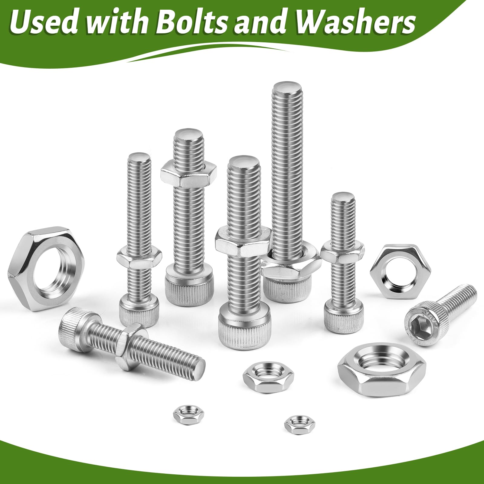 Dadi M4, 50 pezzi, dadi esagonali in acciaio inox (forma bassa), DIN439 A2 V2A, dadi in acciaio inox, dadi piatti esagonali per viti e rondelle e barre filettate
