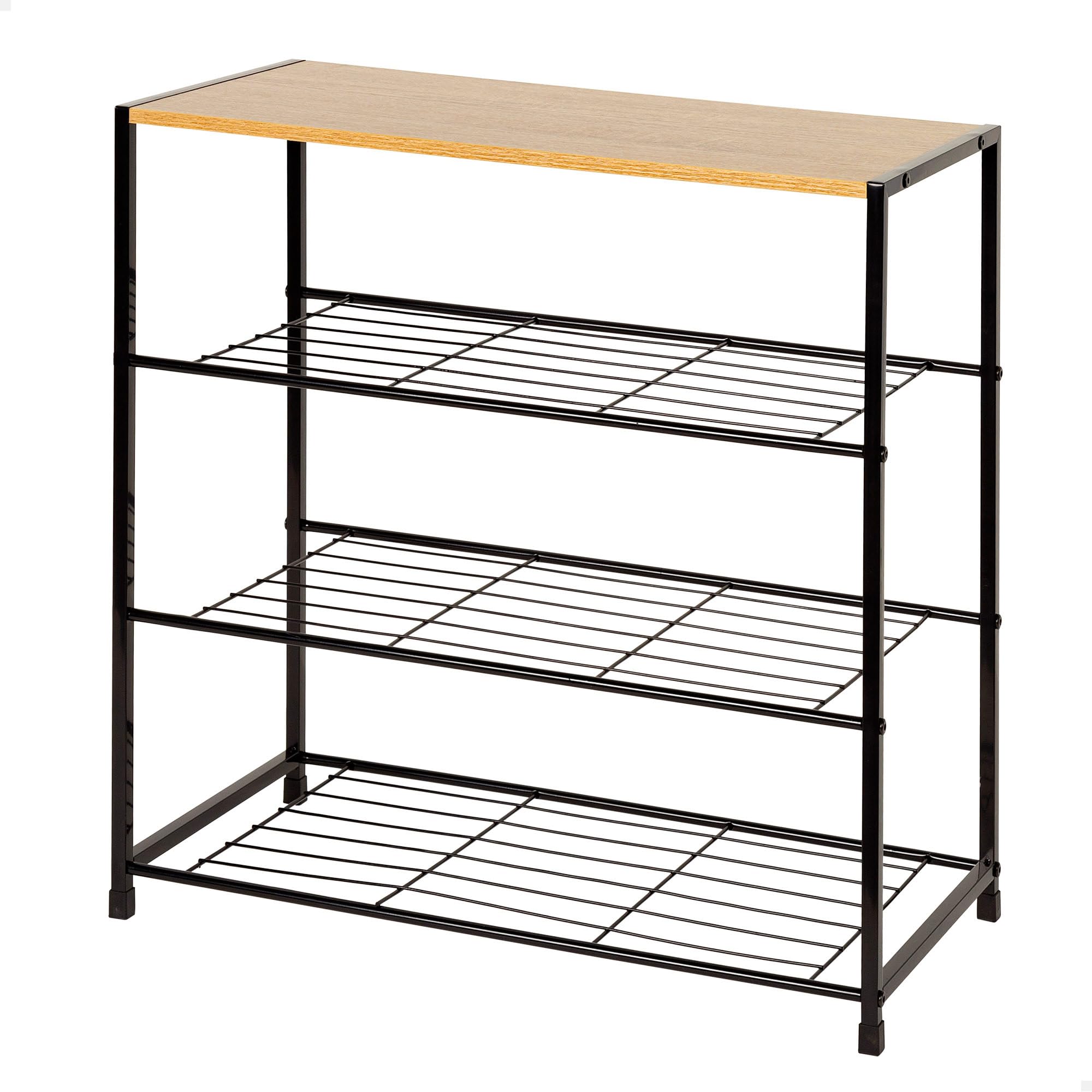 AKTIVE MAX Home Zapatero metálico, Entrada recibidor, 63 x 30 x 63 cm, 4 estantes, Madera y Acero Negro, Máx. 10 kg, Estilo Industrial, Abierto, Estantería para Zapatos, Organización Calzado (18427)