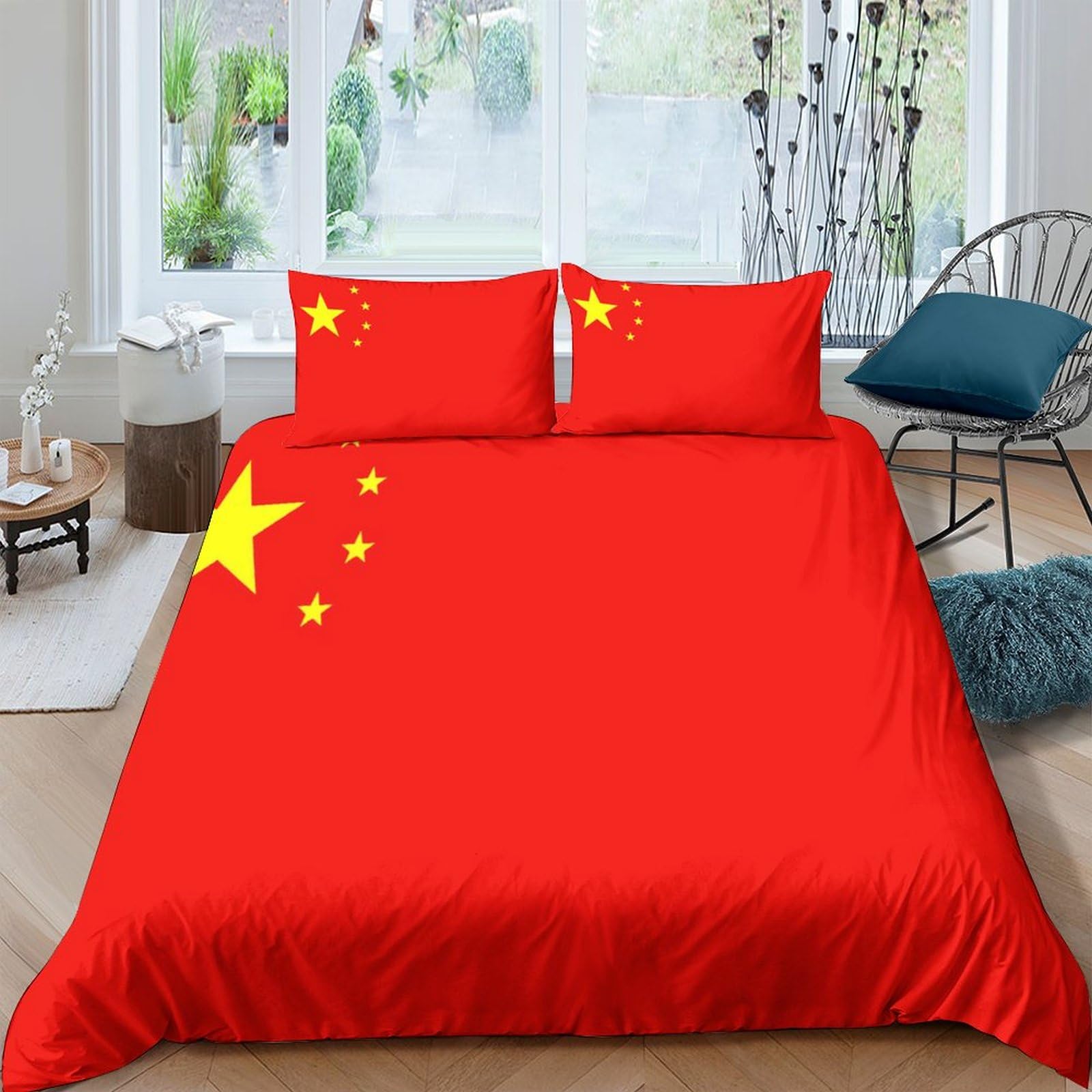 AAHARYA Flag of China Bedding Set 3D National Flag Pattern Duvet Cover for Kids Boys Girls 3Pcs Soft Bedspread Cover Bedroom Comforter Cover Double（200x200cm）