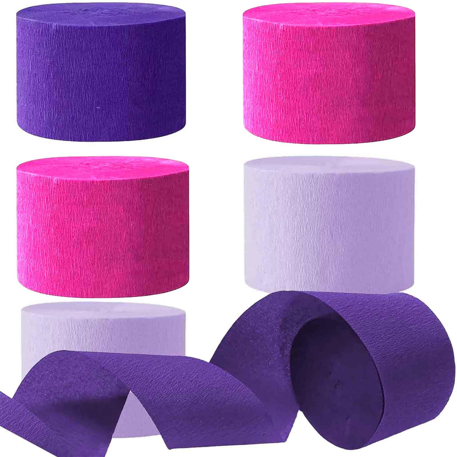 We Moment Hot Pink &amp; Purple Crepe Paper Streamers - 1.8 Inch Widening, 6 Rolls, 83 Feet per Roll for Birthday &amp; Wedding Parties