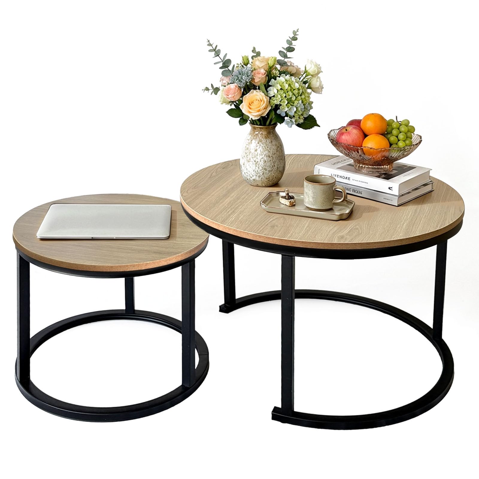Couchtisch Rund, Satztisch 2er Set Beistelltisch