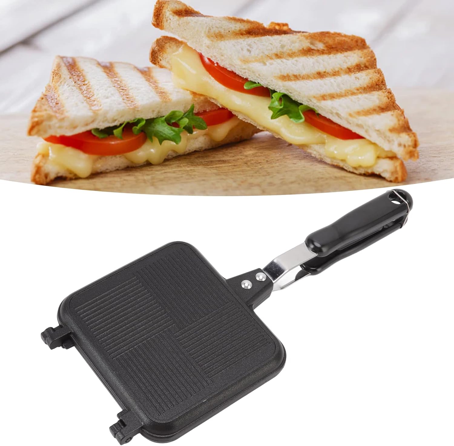 Sandwich Maker, Aluminum Sandwich Maker Pan for Stovetop Sandwich and Panini Maker Pan Non stick Grilled Cheese Maker with Long Handle Waffle Maker for Home Kitchen