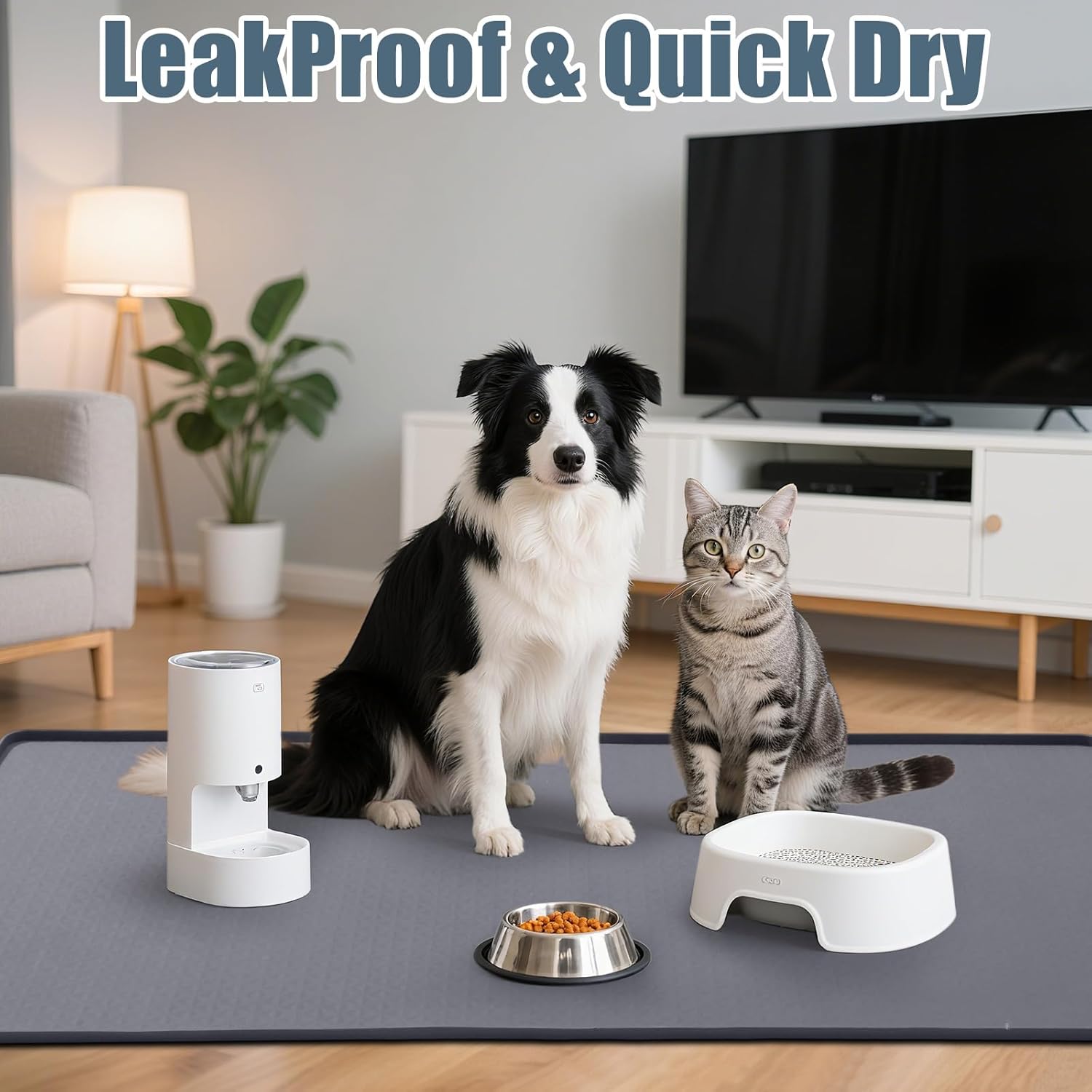 Breling Silicone Cat Litter Mat, Extra Large 51.2" x 25.6" Waterproof Cat Litter Mat for Scatter Control, Easy to Clean & Soft on Kitty Paws, Non-Slip Pad to Keep The Floor Clean, Dark Grey