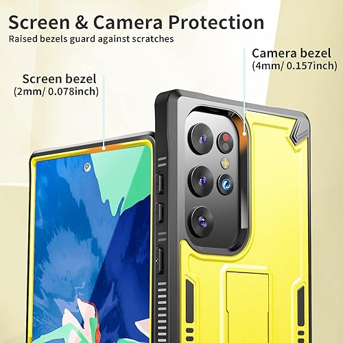 Miniatura 3 de URBANITE Funda protectora resistente a prueba de golpes para Samsung Galaxy S23 Ultra, grado militar, con soporte (amarillo)