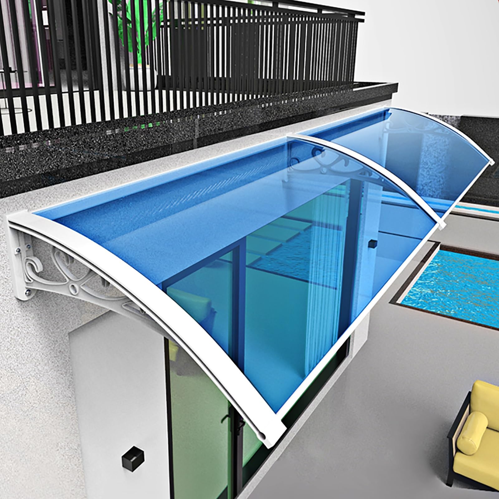 Auvent extérieur abri de protection pluie et neige en polycarbonate pour porte et fenêtre