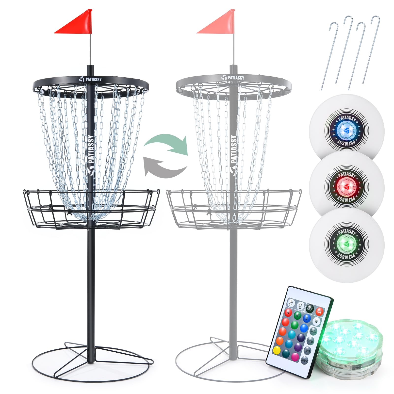 Portable Disc Golf Basket With 24/12 Chains for Two Difficulty Levels of Practice Target for Night Practice