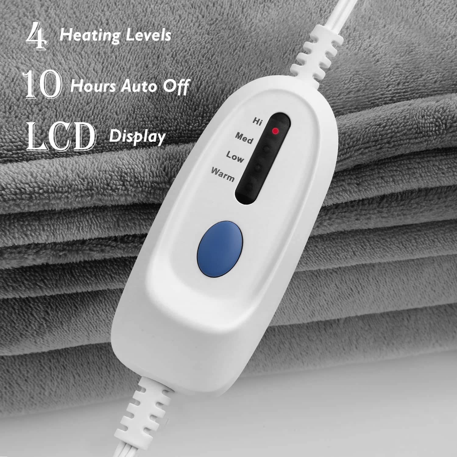 Amazon.com: Electric Heated Blanket 72x84 with 4 Heating Levels u0026 10  Hours Auto Off, Fast Heating u0026 Overheat Protection, Soft Flannel for Home  Office Use Machine Washable -Grey : Home u0026 Kitchen