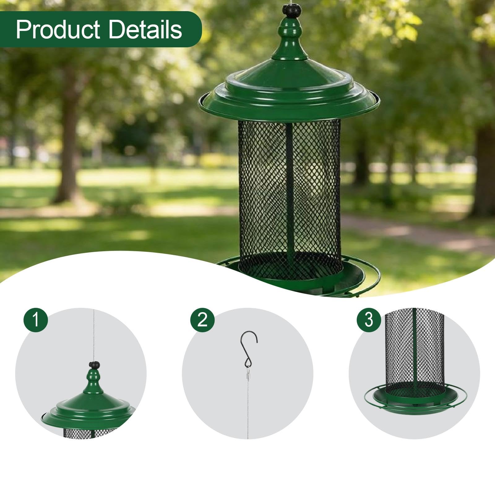predolo Comedero para pájaros Comedero para pájaros de Gran Capacidad de Metal para colibríes Resistente a Intemperie para Patio Trasero,