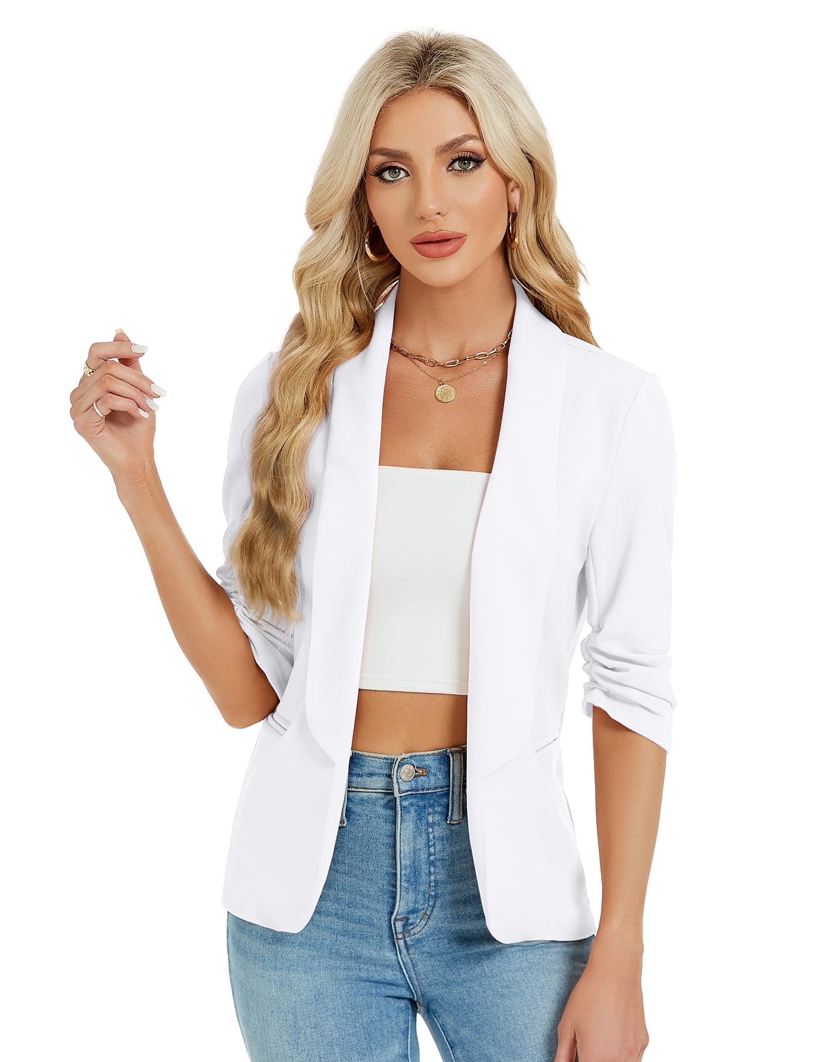 YesFashion Blazer Damen Sportlich Elegant Blazerjacke Open Front Casual Blazer Jacket