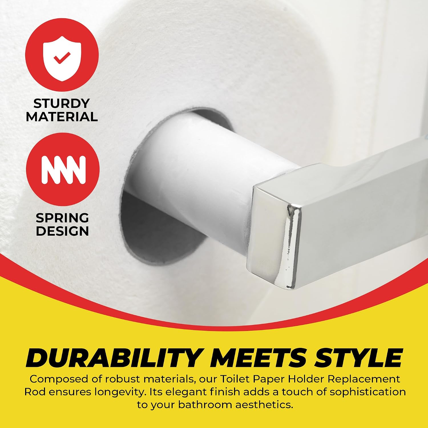 Qualihome White Universal Plastic Spring Loaded Toilet Paper Roll Holder Replacement Rod, White Toilet Paper Roll Replacement Rod image 2