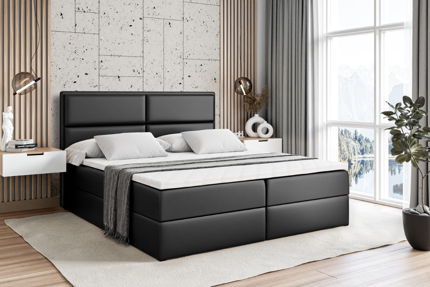 ALTDECOR Boxspringbett mit H3-Matratze Aura - 180x200 - Schwarz | Lattenrost, Topper, Boxspringbett mit Bettkasten, Bett mit Stauraum, Doppelbett, Polsterbett