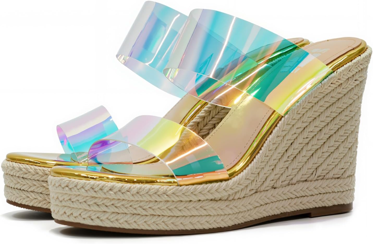 VARECOLA Women Slip On Espadrille Platform Wedge Sandals Slide Open Toe Clear High Heel Sandals - Image 5